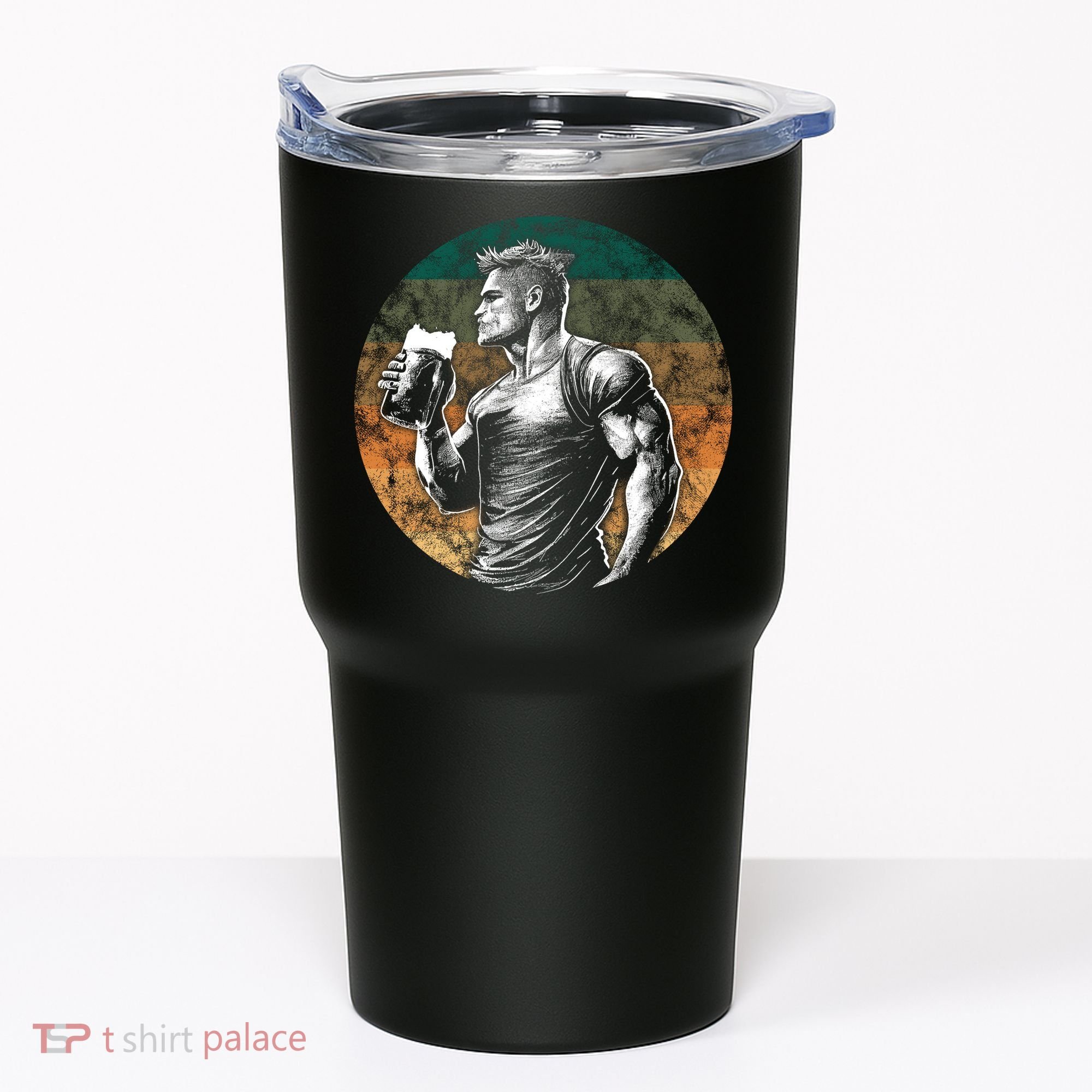 Muscular Man Drinking Beer Tumbler