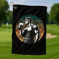 Muscular Man Drinking Beer Golf Towel thumb 1