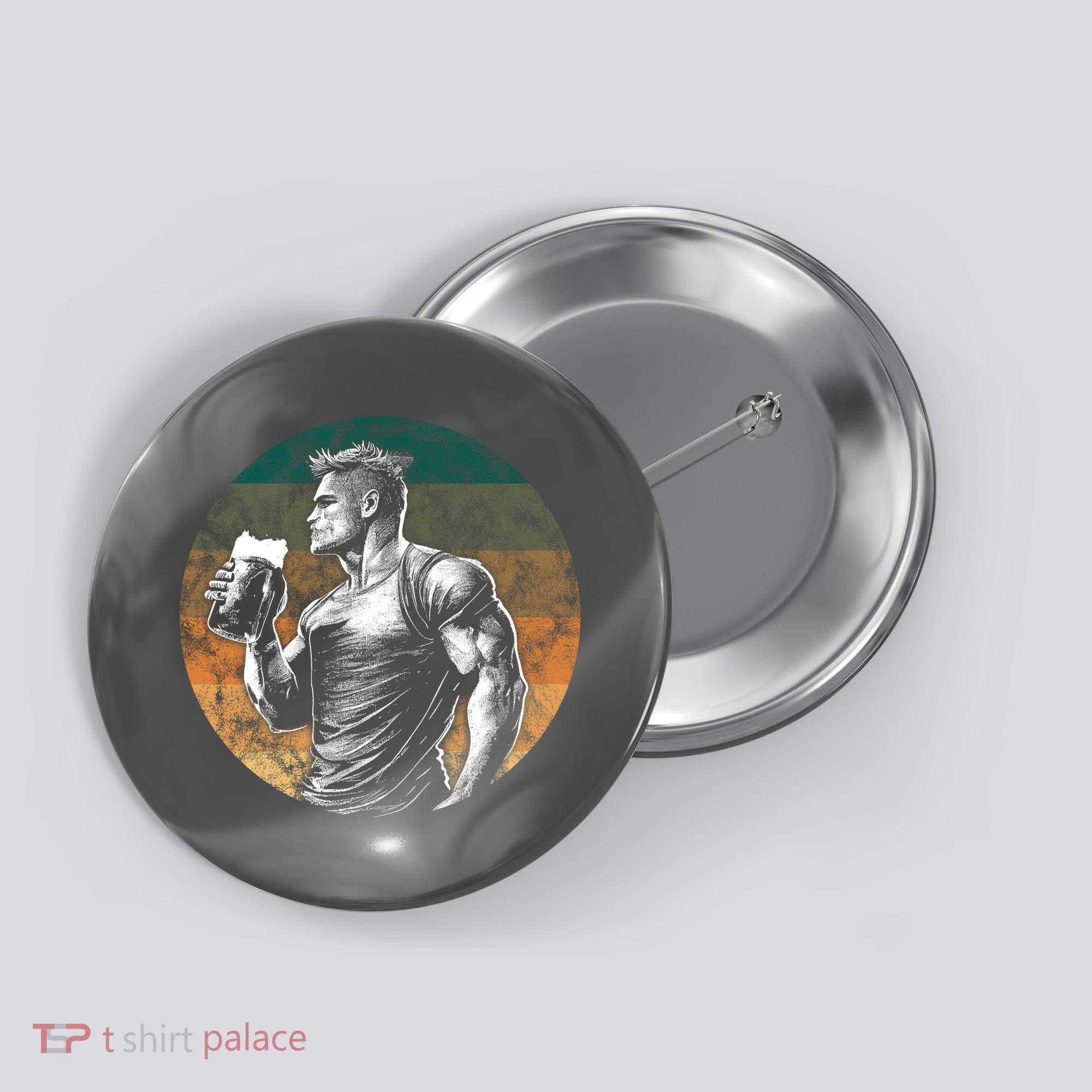 Muscular Man Drinking Beer Button