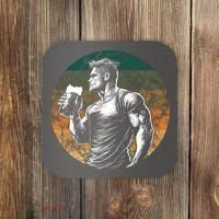 Muscular Man Drinking Beer Coaster thumb 0
