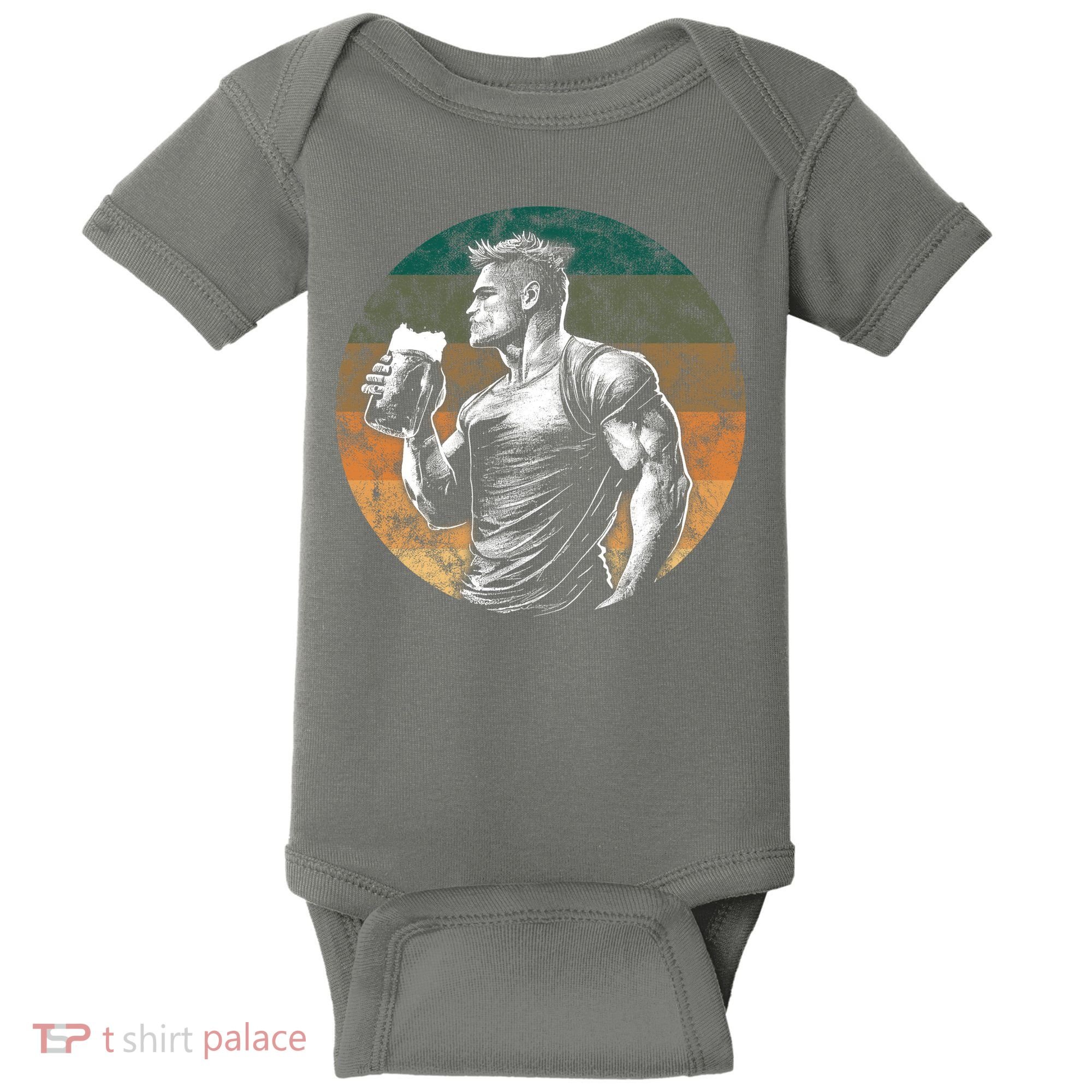 Muscular Man Drinking Beer Baby Bodysuit