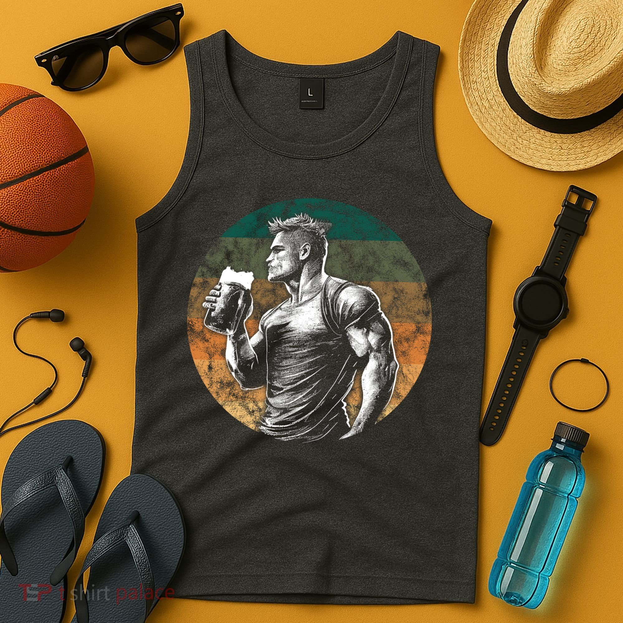 Muscular Man Drinking Beer Tank Top