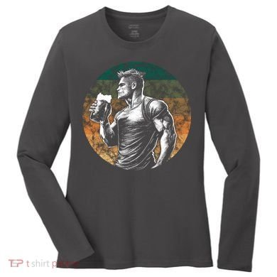 Muscular Man Drinking Beer Women's Long Sleeve Shirt