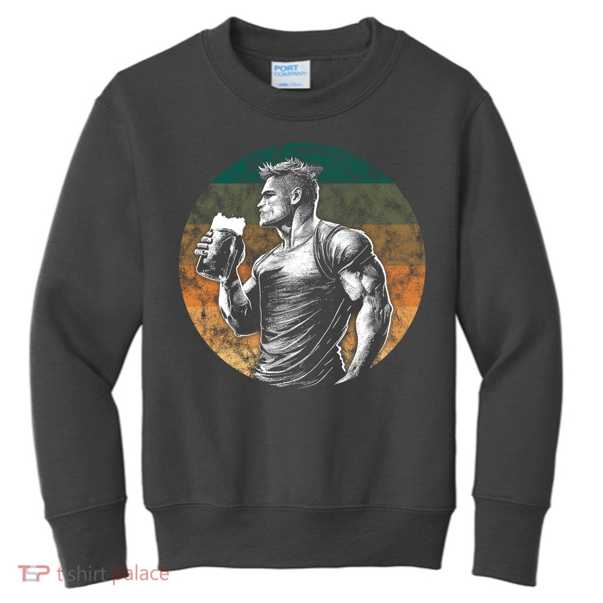 Muscular Man Drinking Beer Kids Sweatshirt
