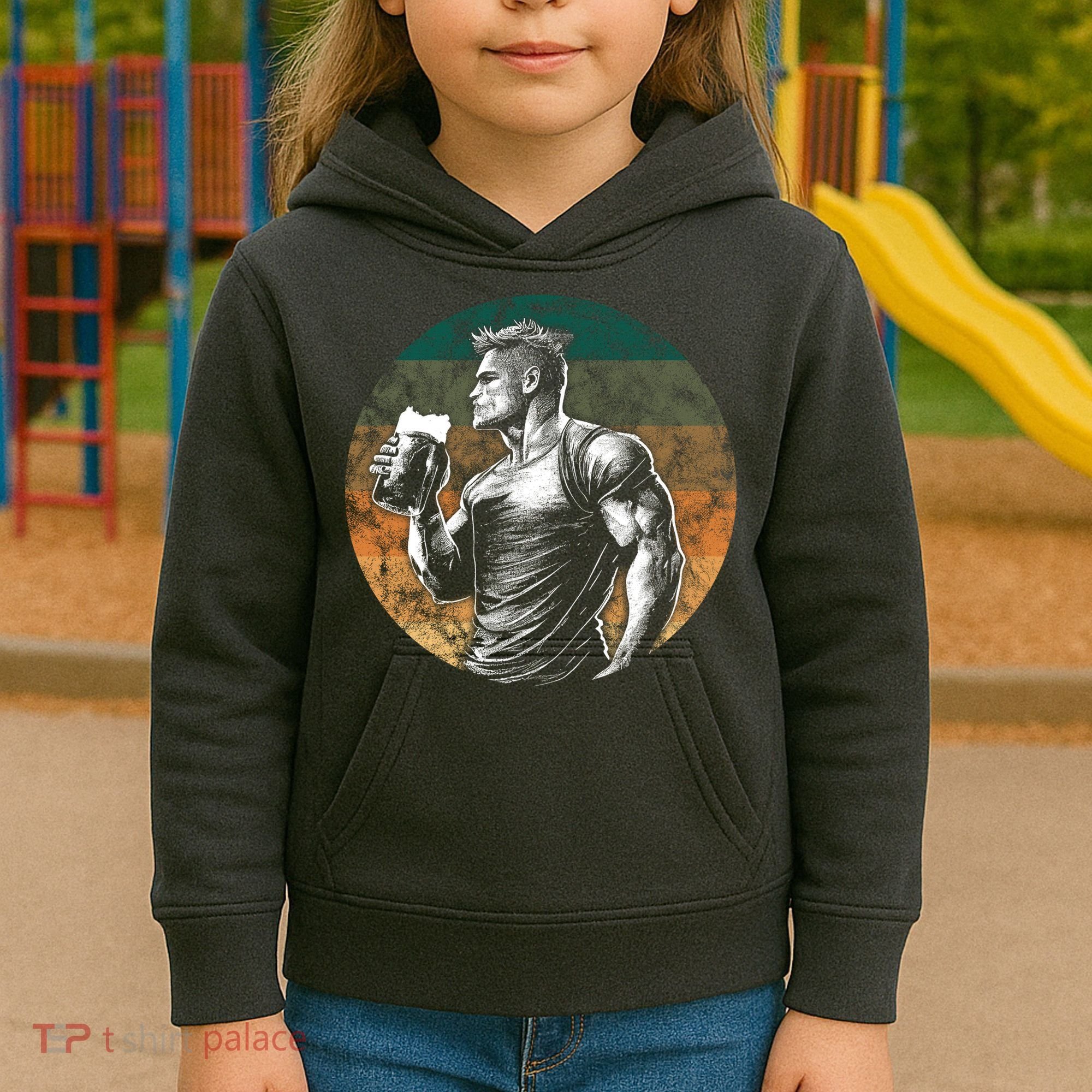 Muscular Man Drinking Beer Kids Hoodie