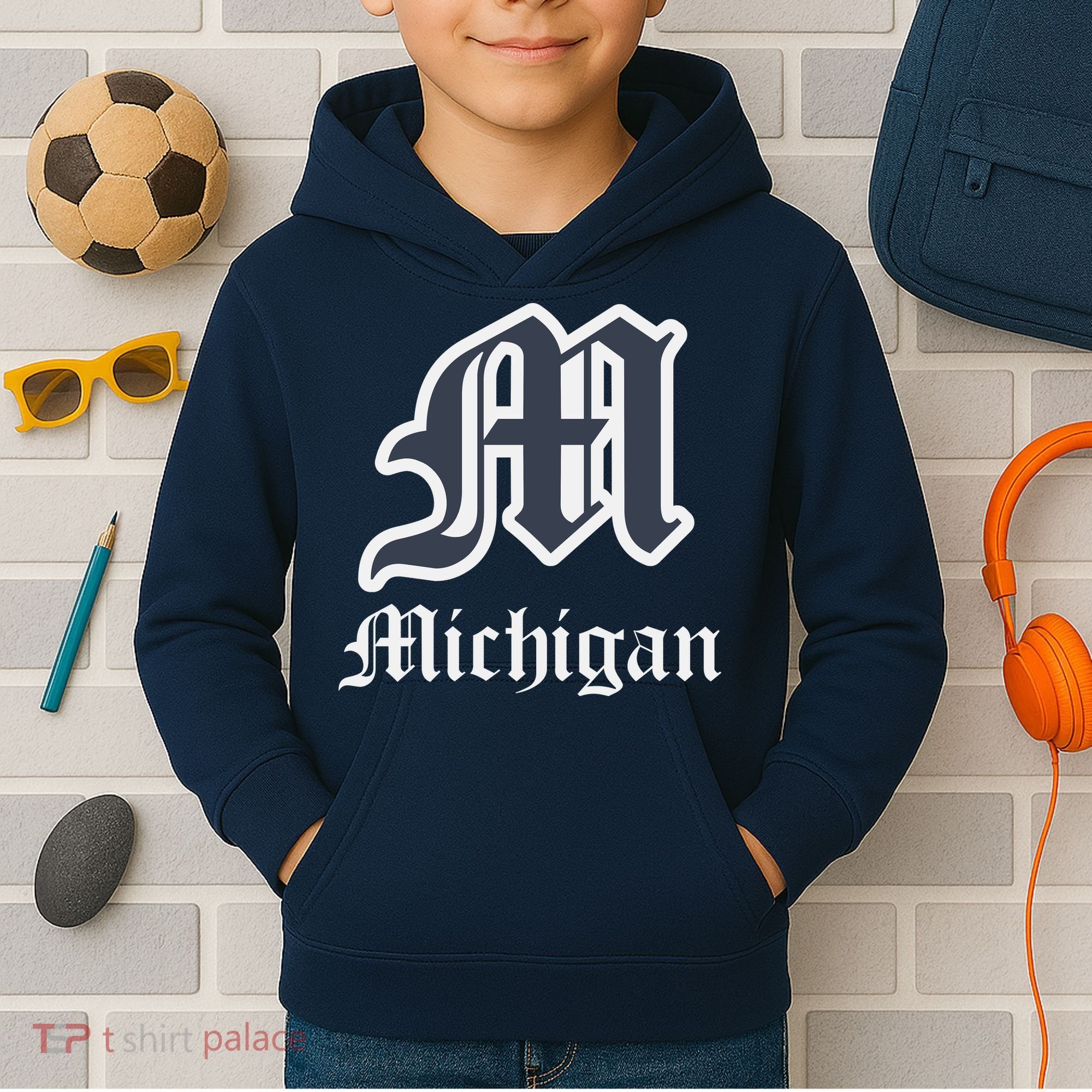 Michigan M Detroit D Logo Kids Hoodie