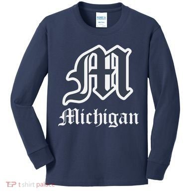 Michigan M Detroit D Logo Kids Long Sleeve Shirt