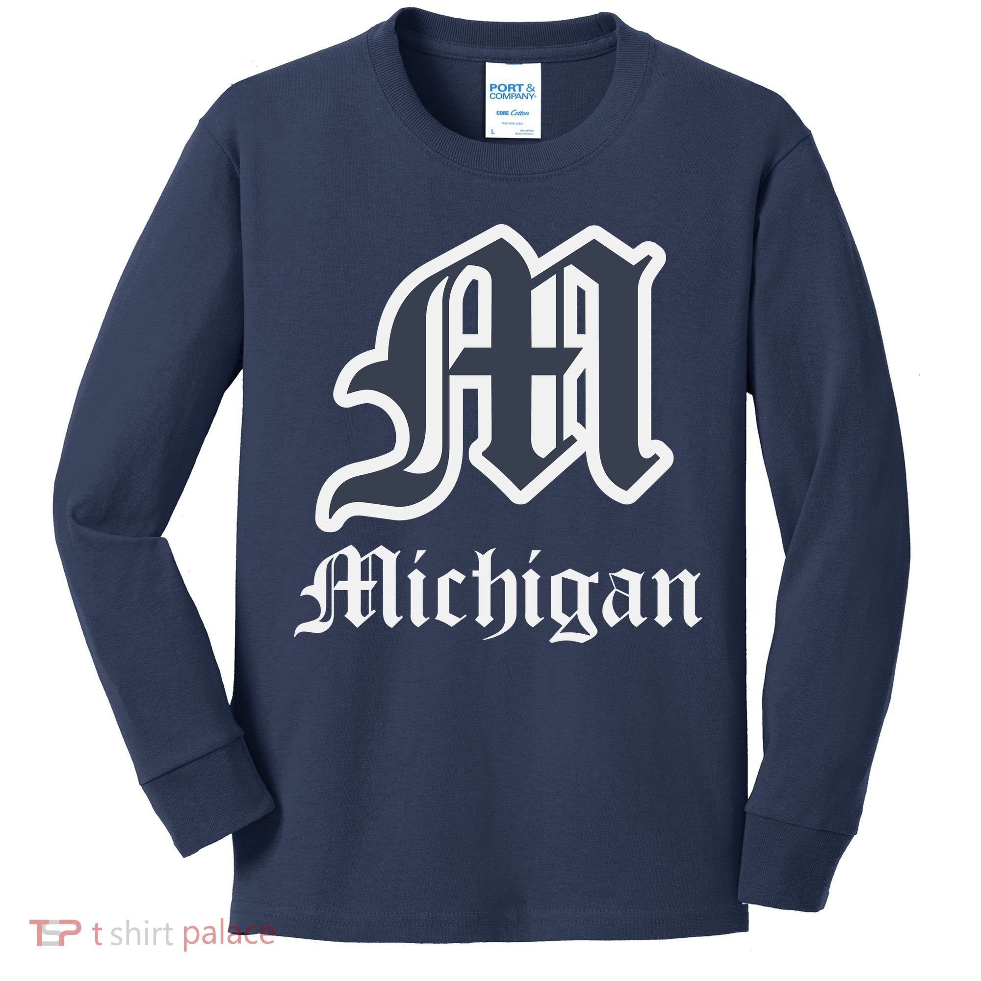 Michigan M Detroit D Logo Kids Long Sleeve Shirt