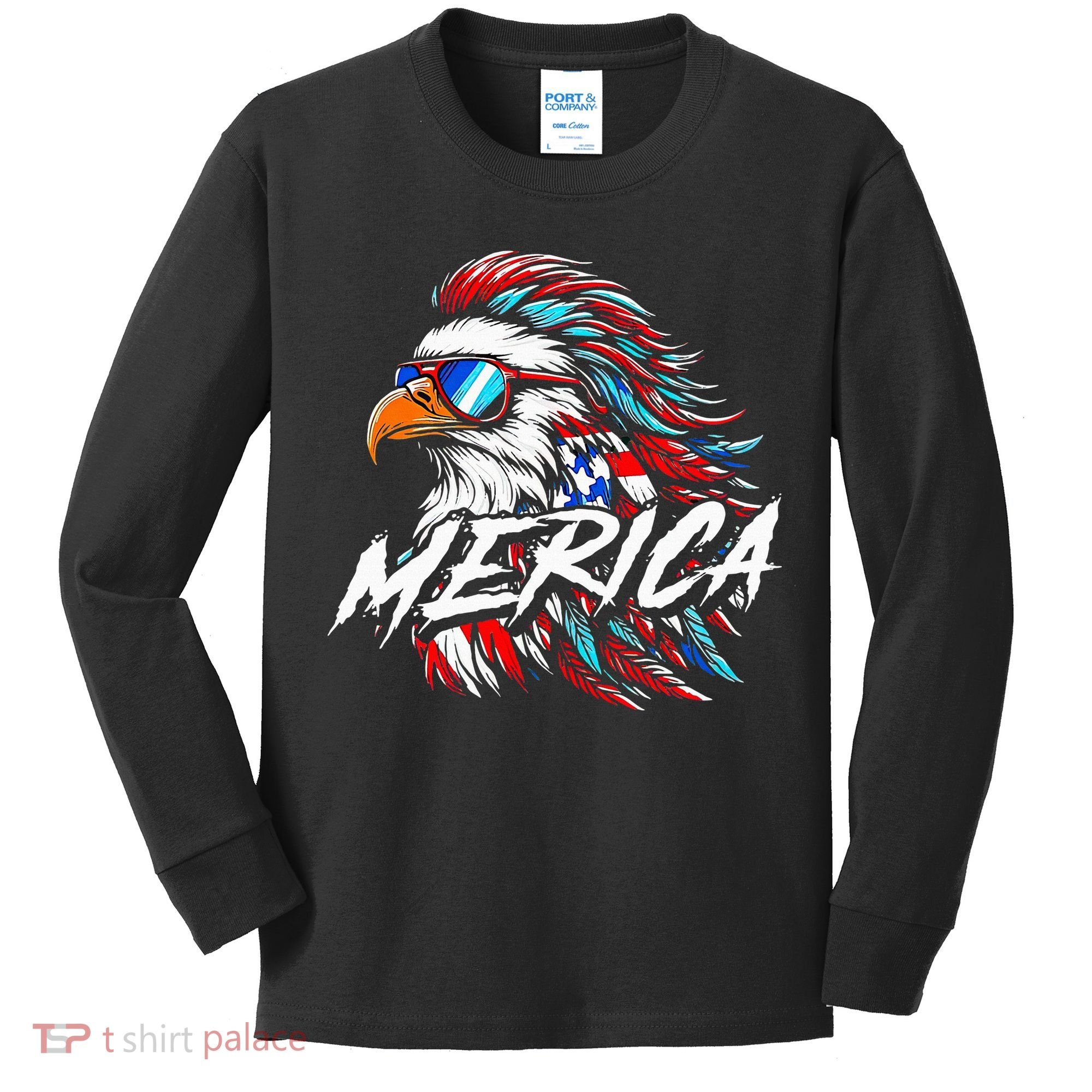 Merica Mullet Eagle Funny 4th Of July Kids Long Sleeve Shirt