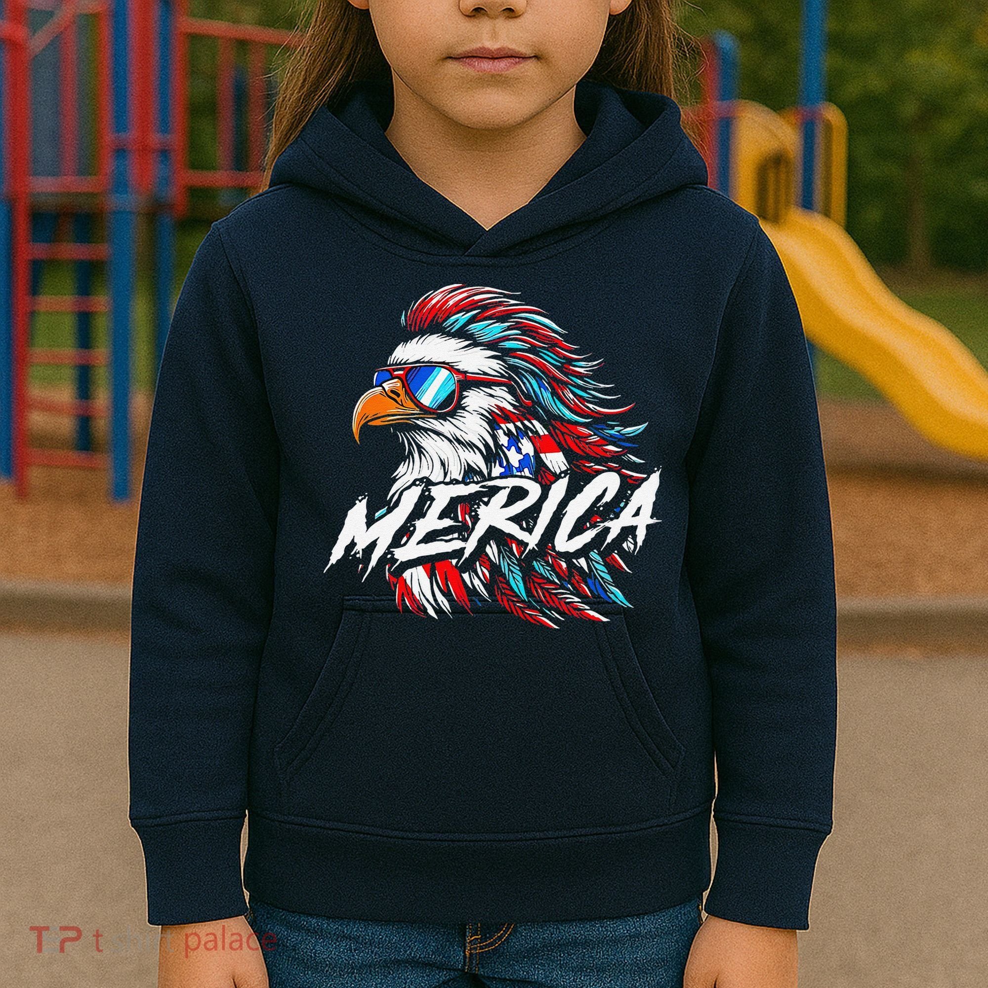 Merica Mullet Eagle Funny 4th Of July Kids Hoodie