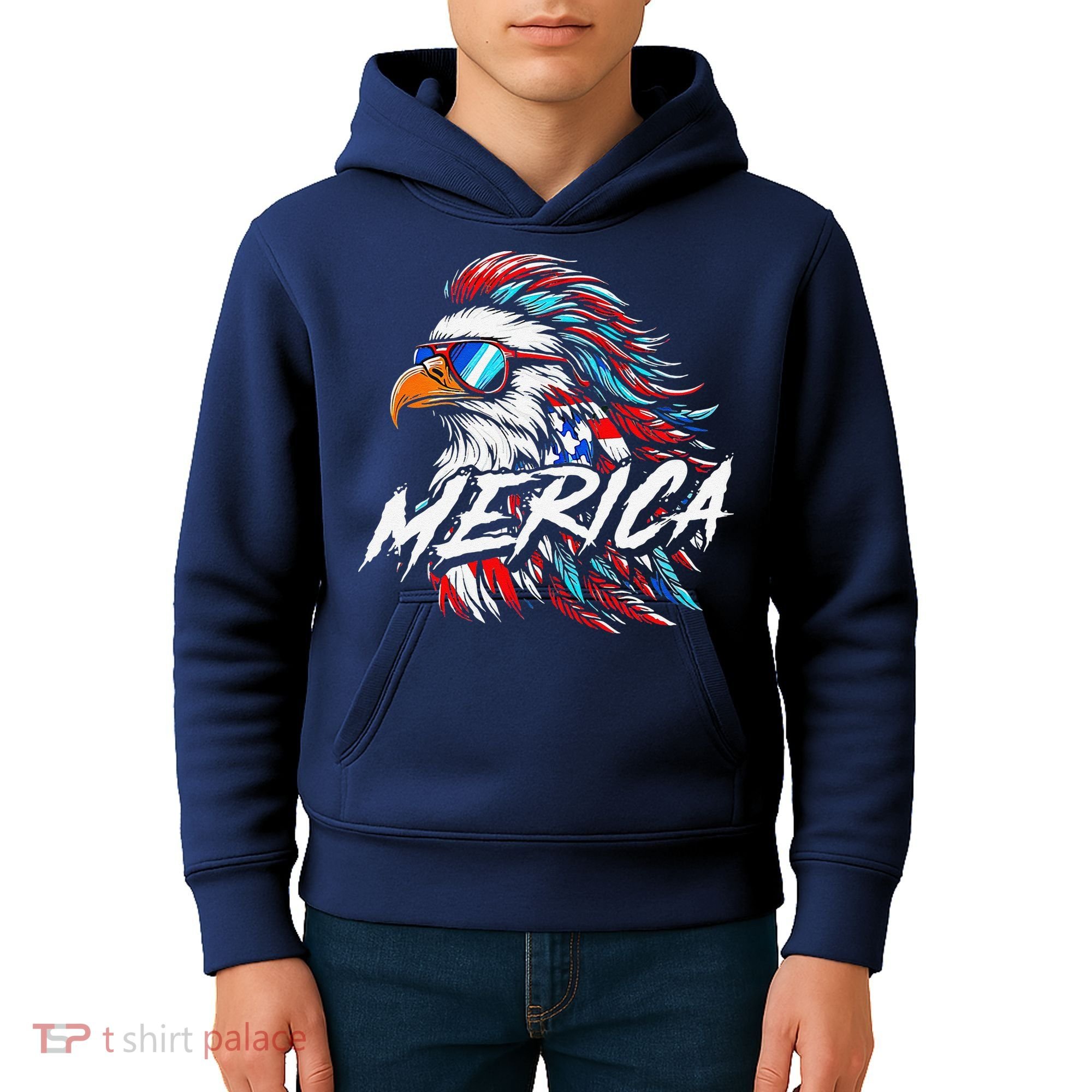 Merica Mullet Eagle Funny 4th Of July Kids Hoodie