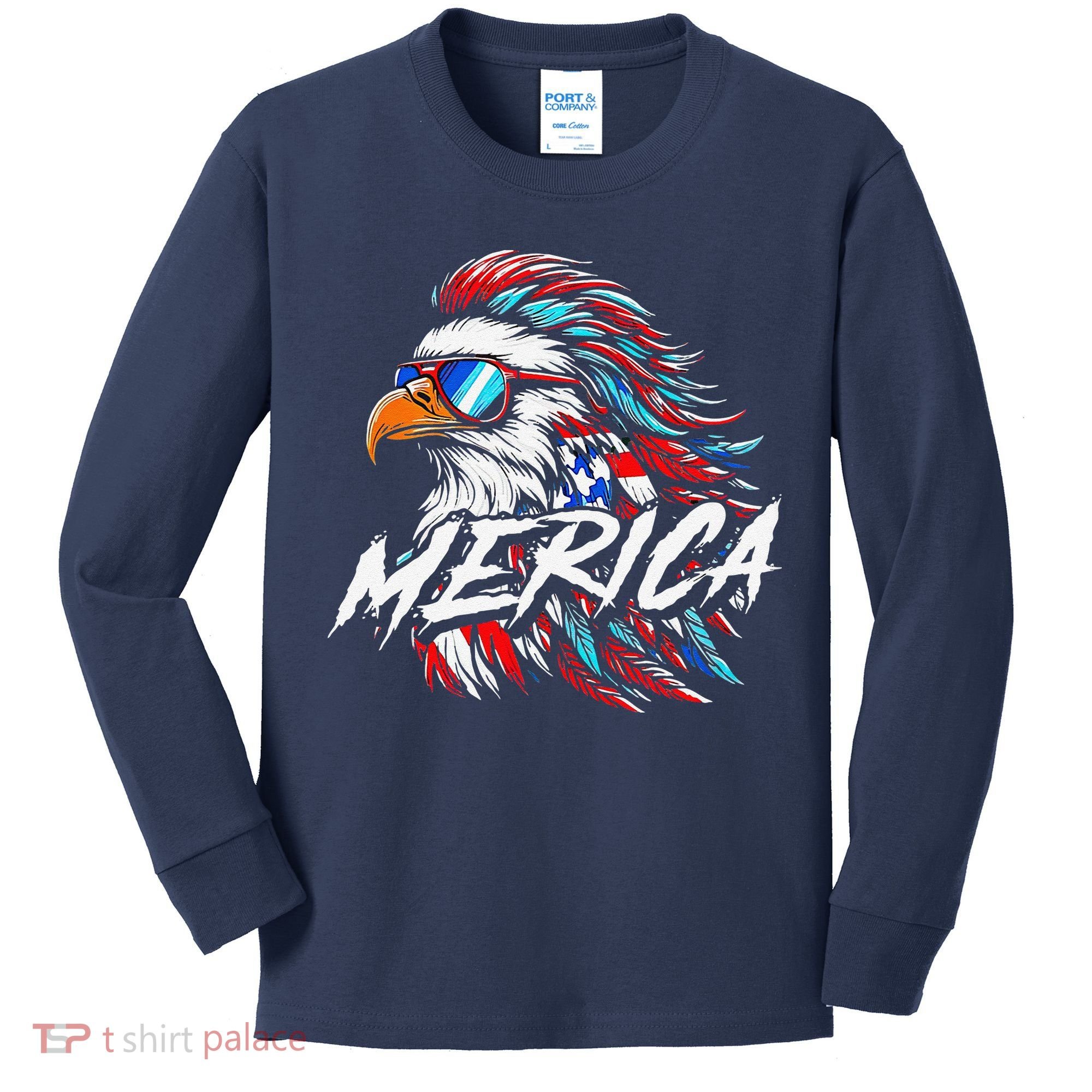 Merica Mullet Eagle Funny 4th Of July Kids Long Sleeve Shirt