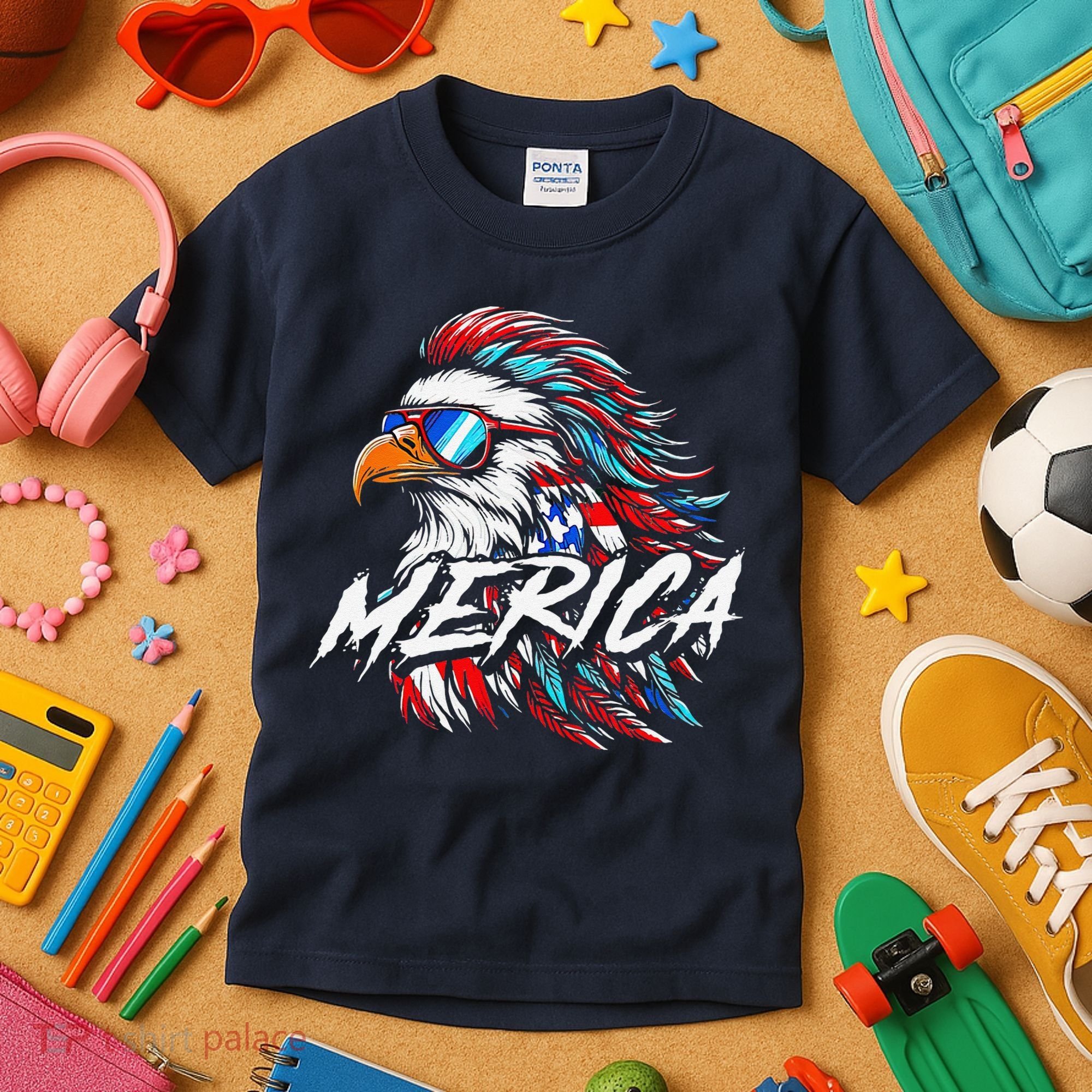 Merica Mullet Eagle Funny 4th Of July Kids T-Shirt