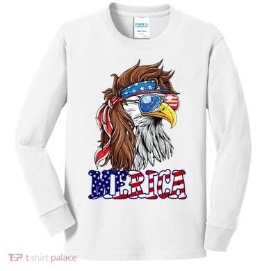 Merica Mullet Eagle Independence Day Kids Long Sleeve Shirt