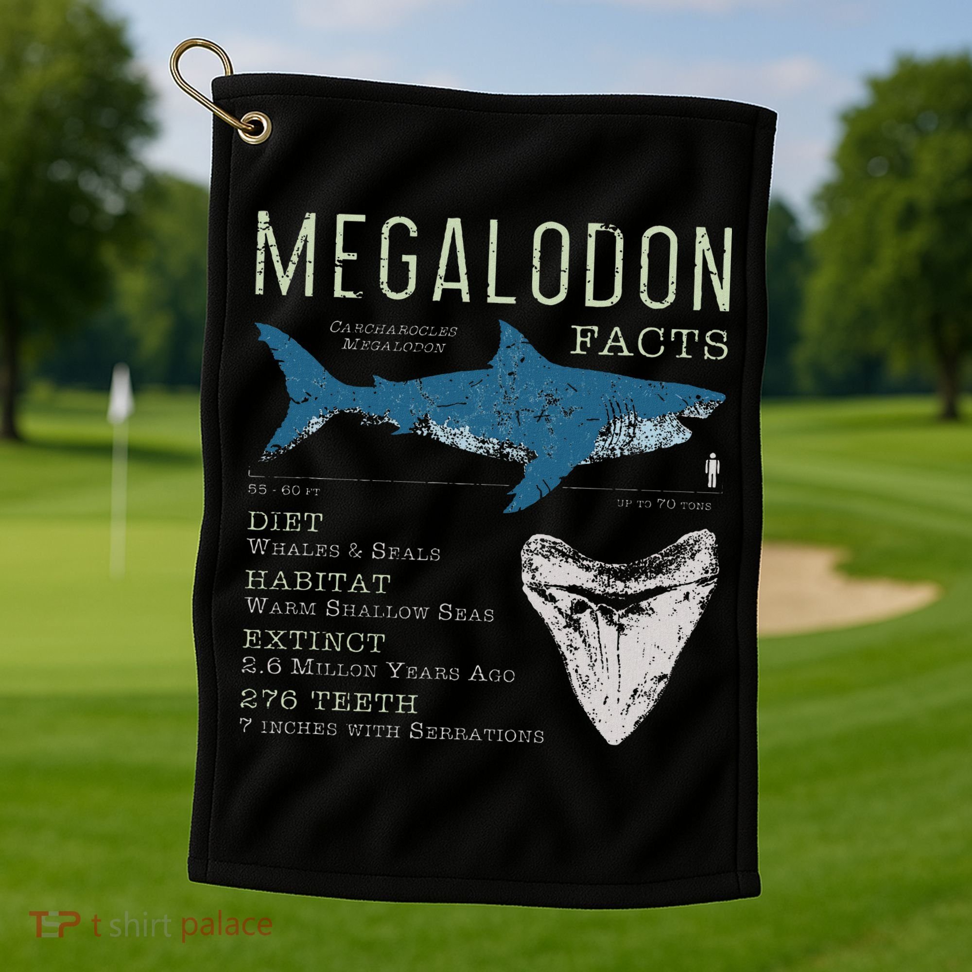 Megalodon Meg Facts Funny Shark Lover Gift Golf Towel