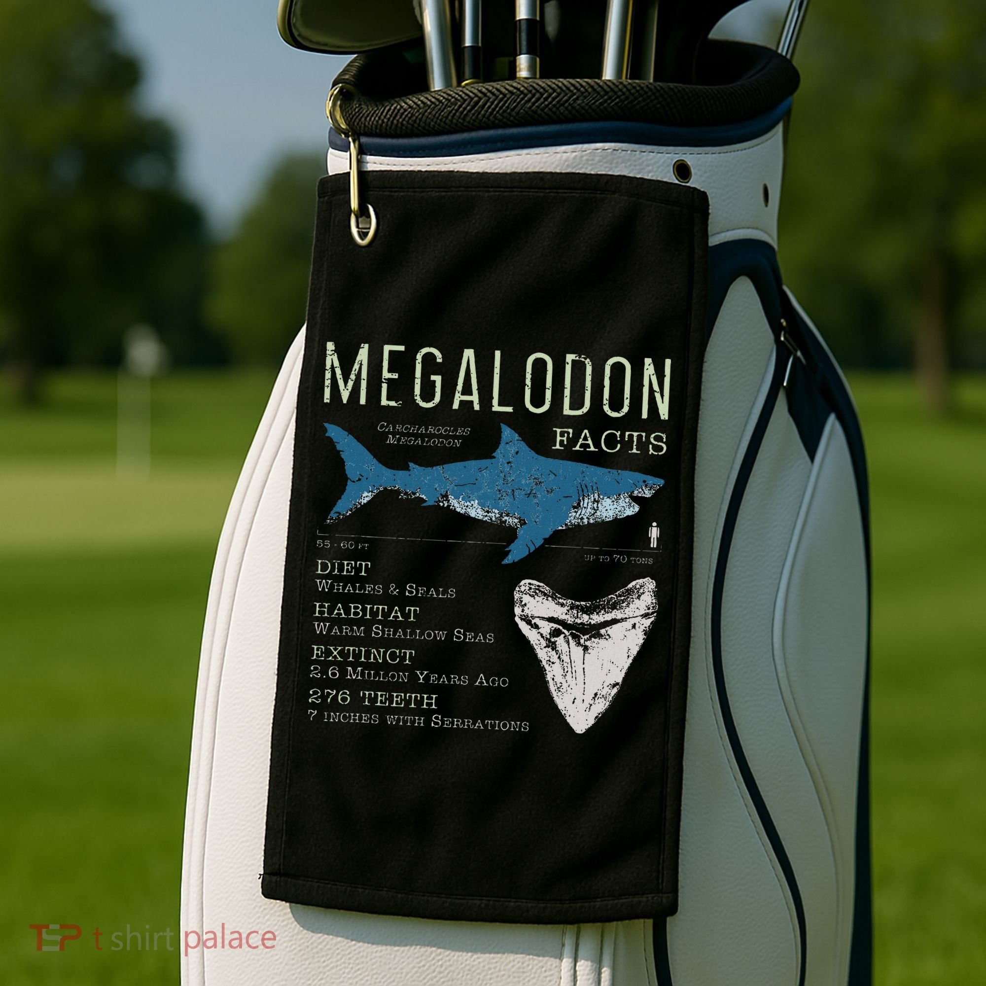 Megalodon Meg Facts Funny Shark Lover Gift Golf Towel
