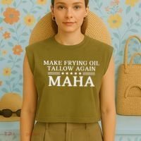 Maha Make Frying Oil Tallow Again Quit Seed Oils Rfk Trump Garment-Dyed Women's Muscle Tee thumb 4