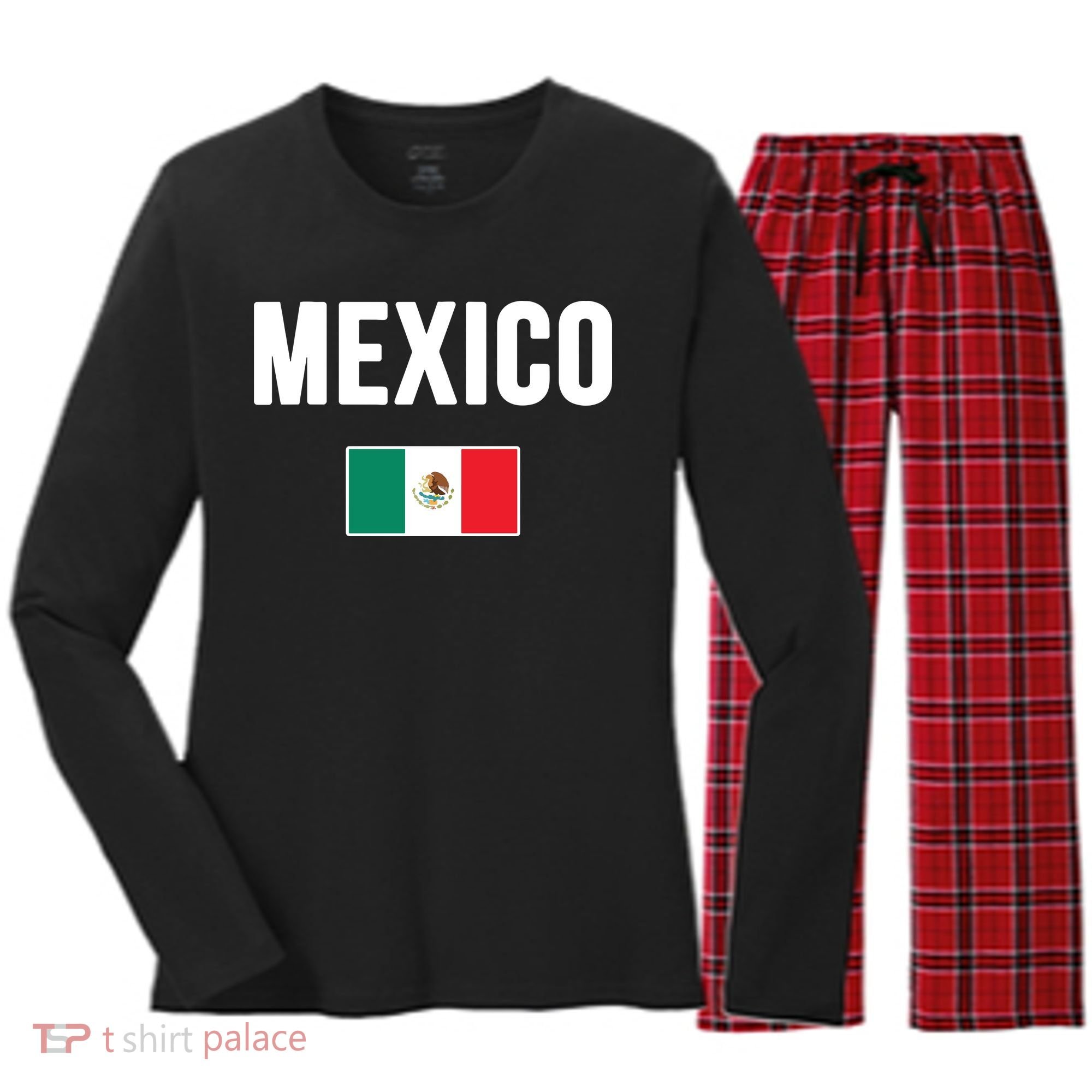 Mexico Mexican Flag Women's Long Sleeve Flannel Pajama Set 
