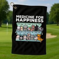 My Medicine For Happiness Called Cats Every Day Kitten Cat Golf Towel thumb 1