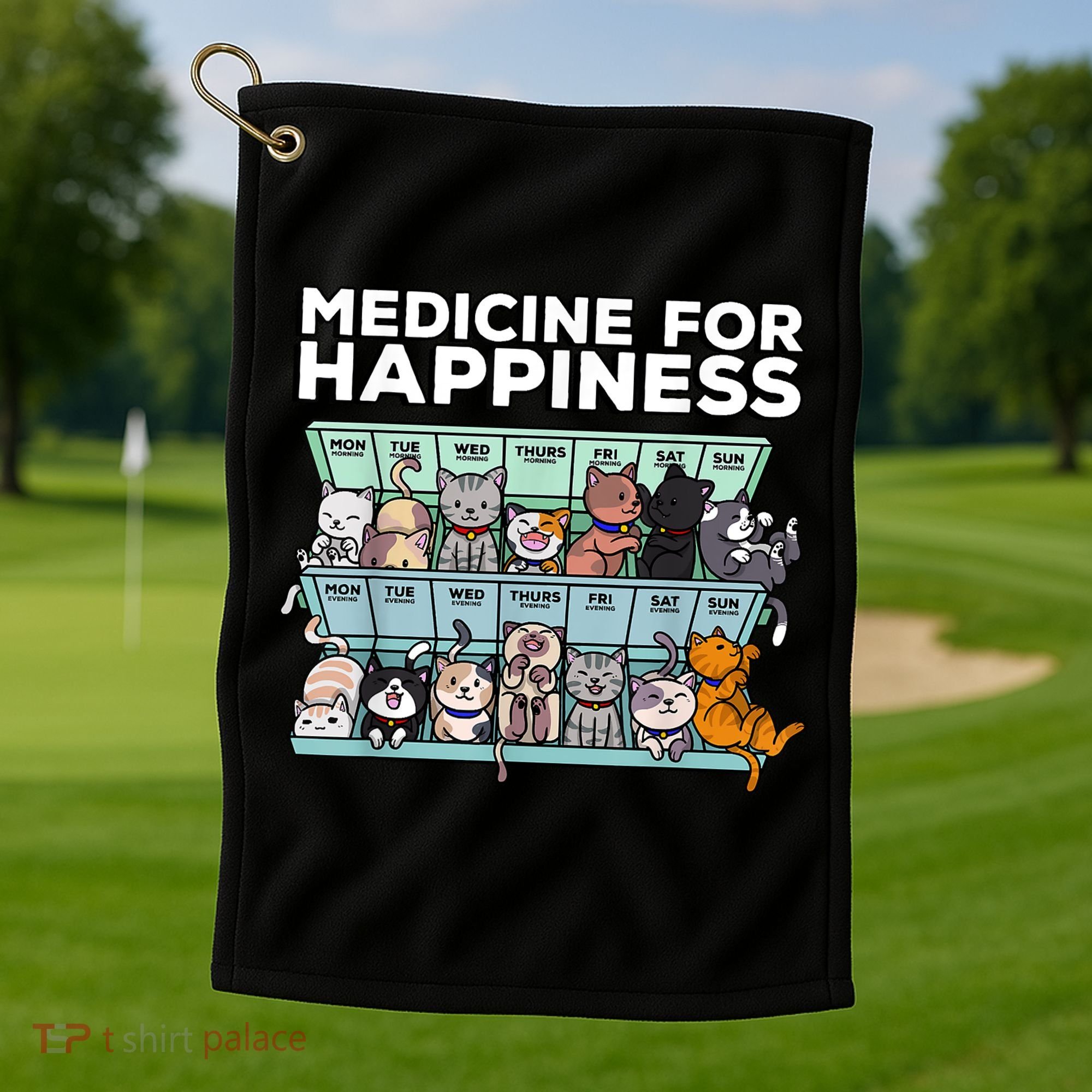 My Medicine For Happiness Called Cats Every Day Kitten Cat Golf Towel