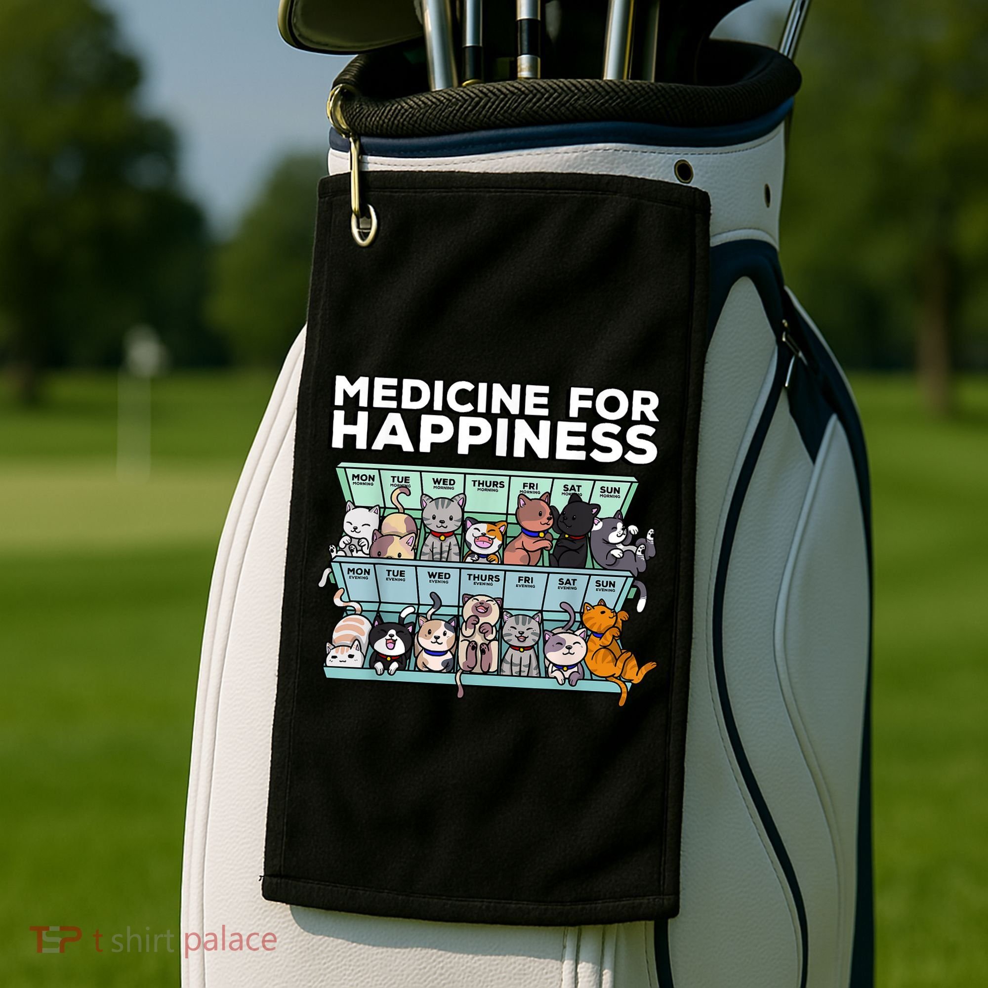 My Medicine For Happiness Called Cats Every Day Kitten Cat Golf Towel