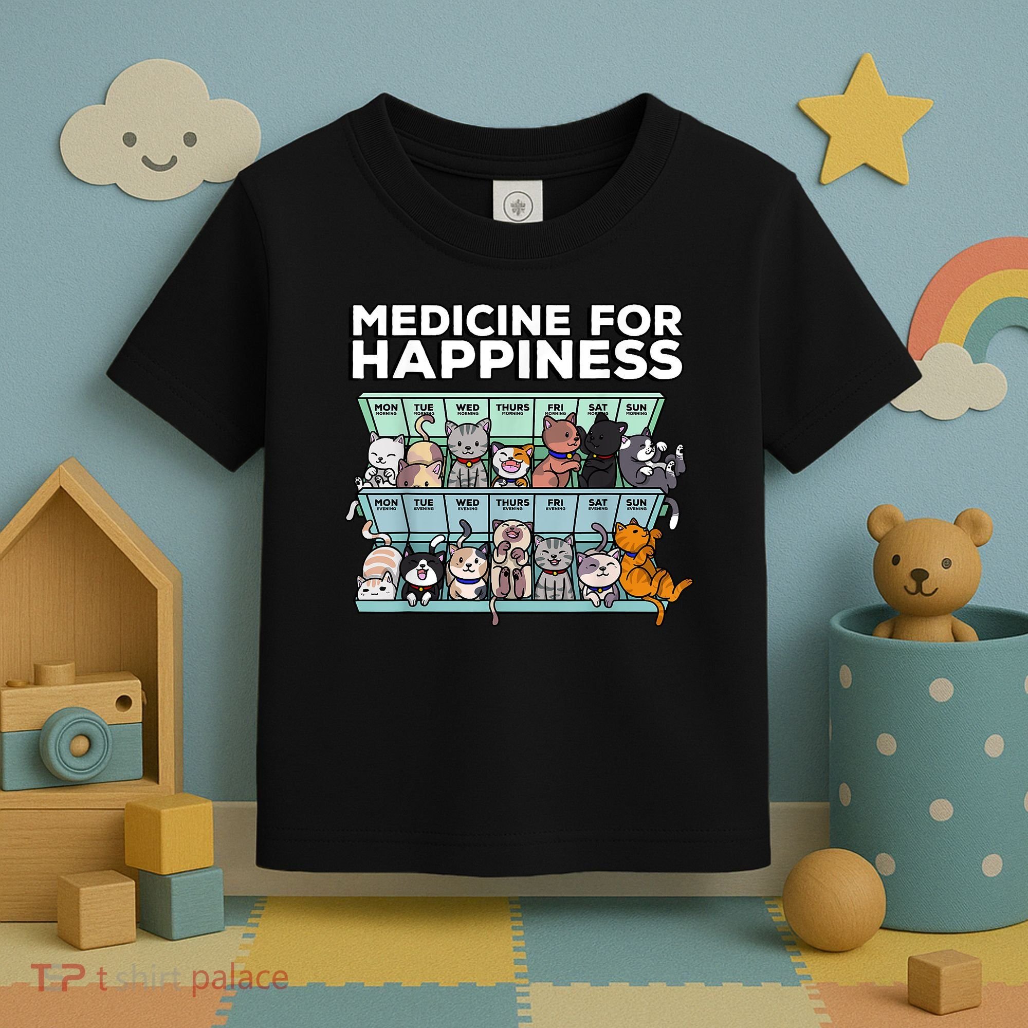 My Medicine For Happiness Called Cats Every Day Kitten Cat Toddler T-Shirt
