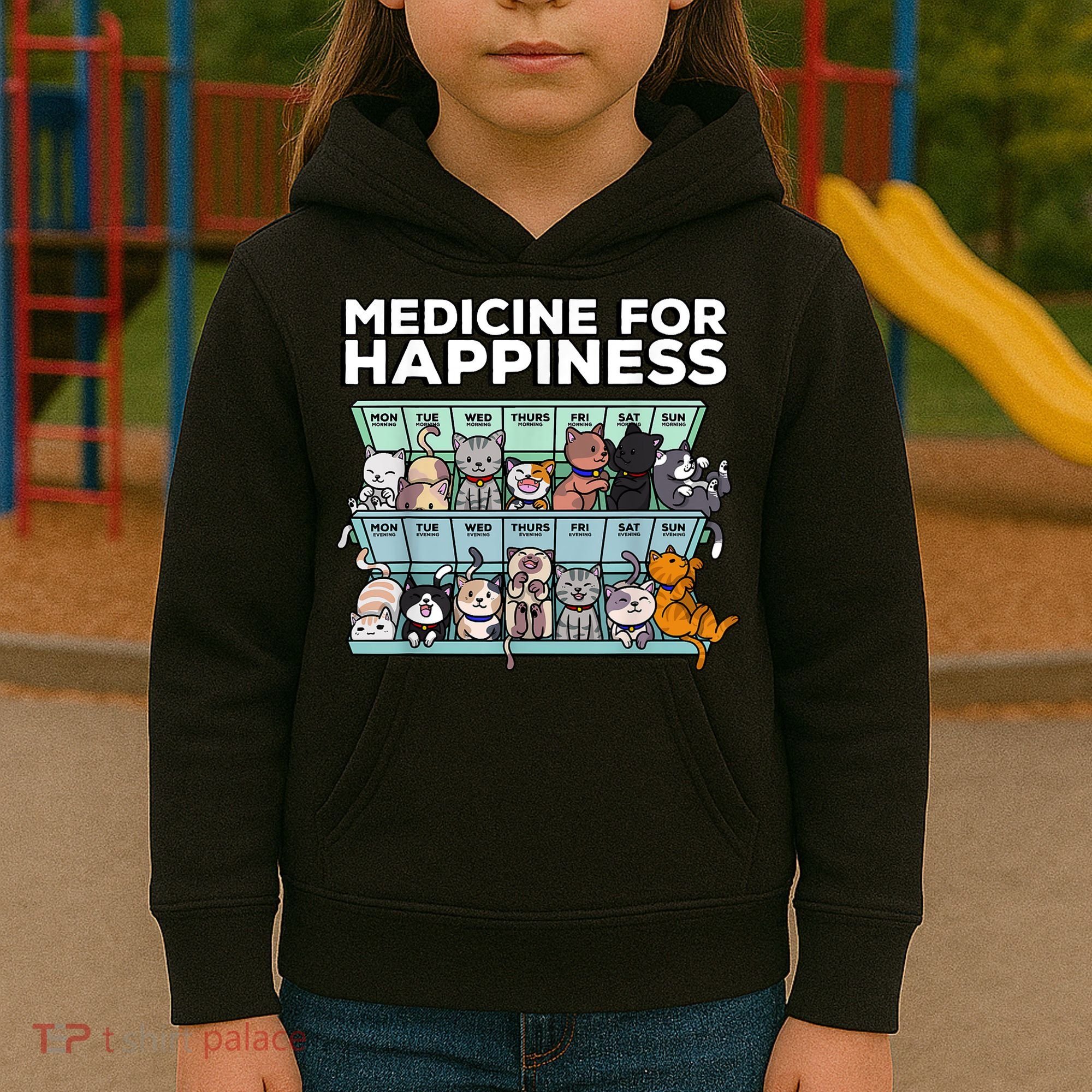 My Medicine For Happiness Called Cats Every Day Kitten Cat Kids Hoodie