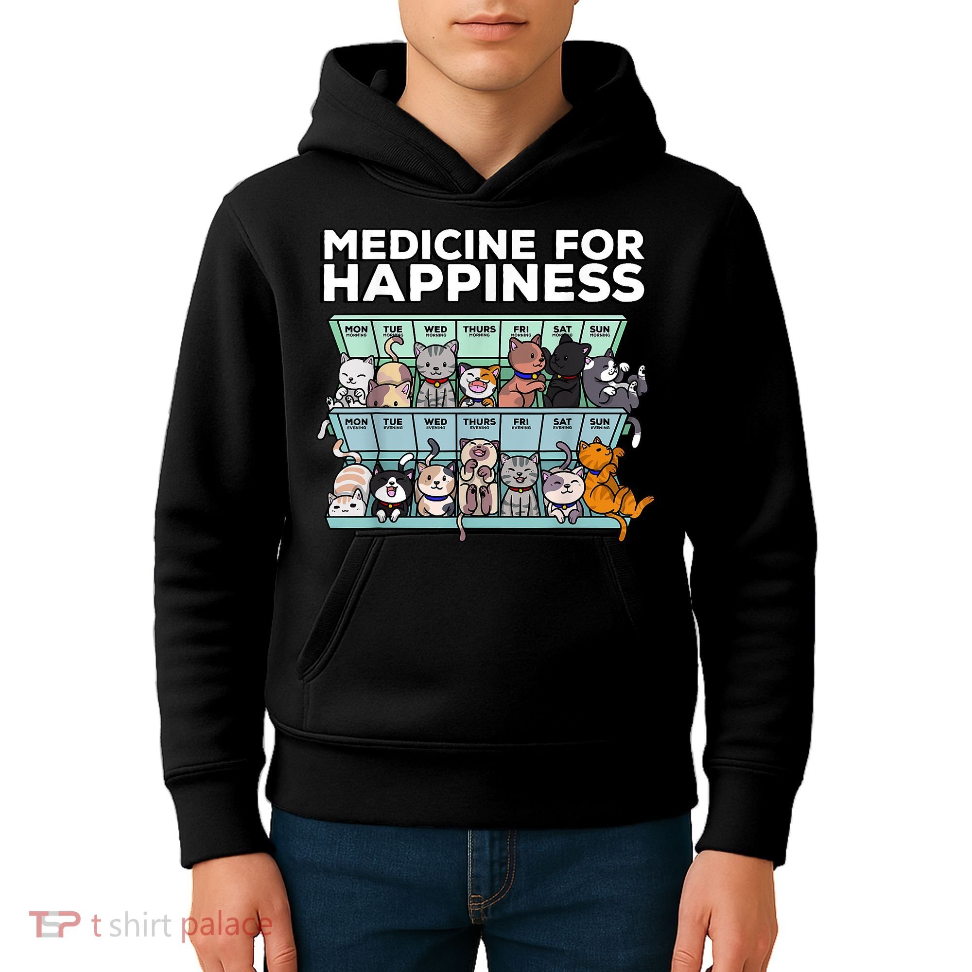 My Medicine For Happiness Called Cats Every Day Kitten Cat Kids Hoodie