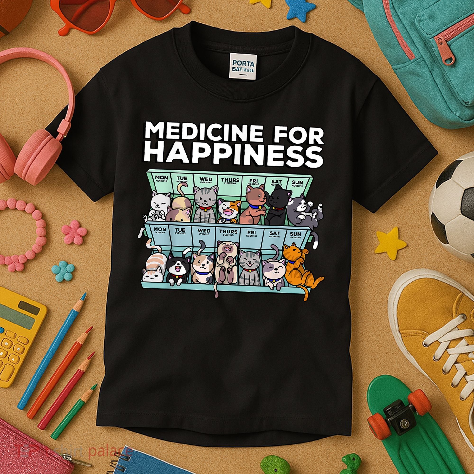 My Medicine For Happiness Called Cats Every Day Kitten Cat Kids T-Shirt