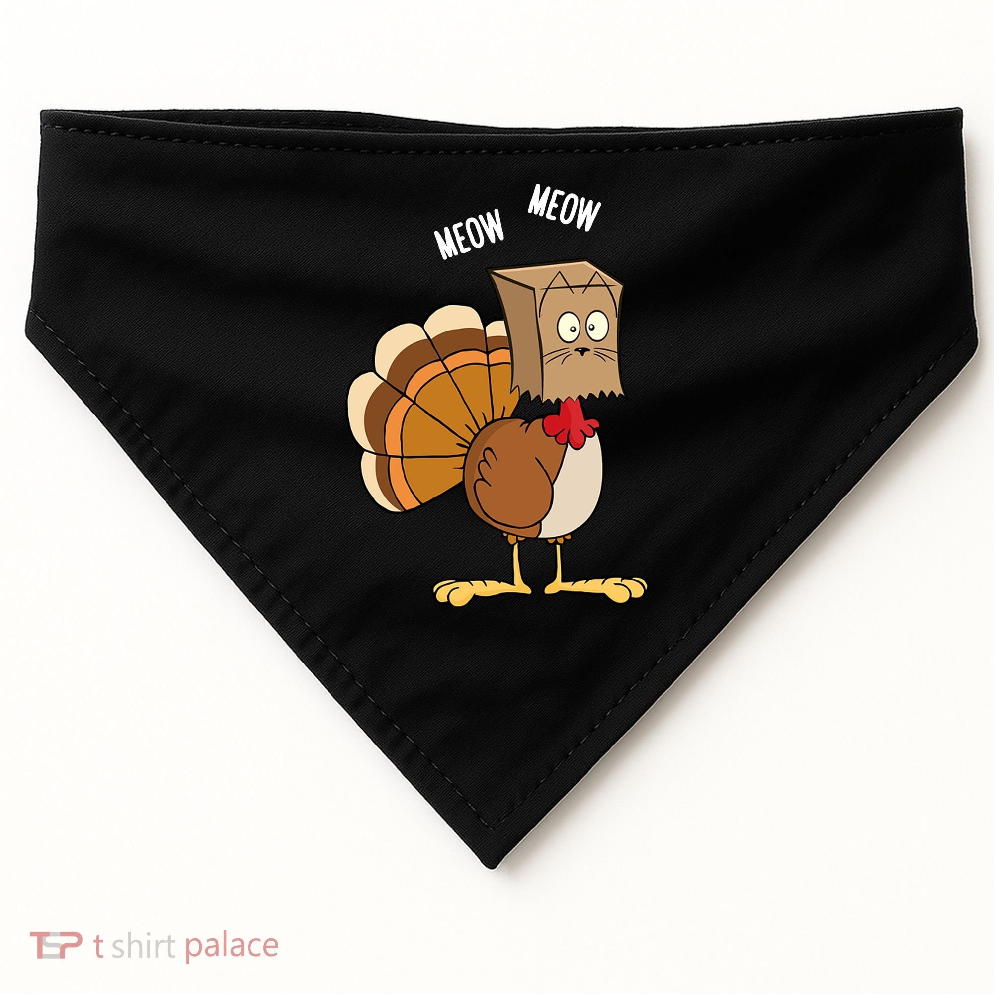 Meow Meow Funny Turkey Thanksgiving USA-Made Doggie Bandana