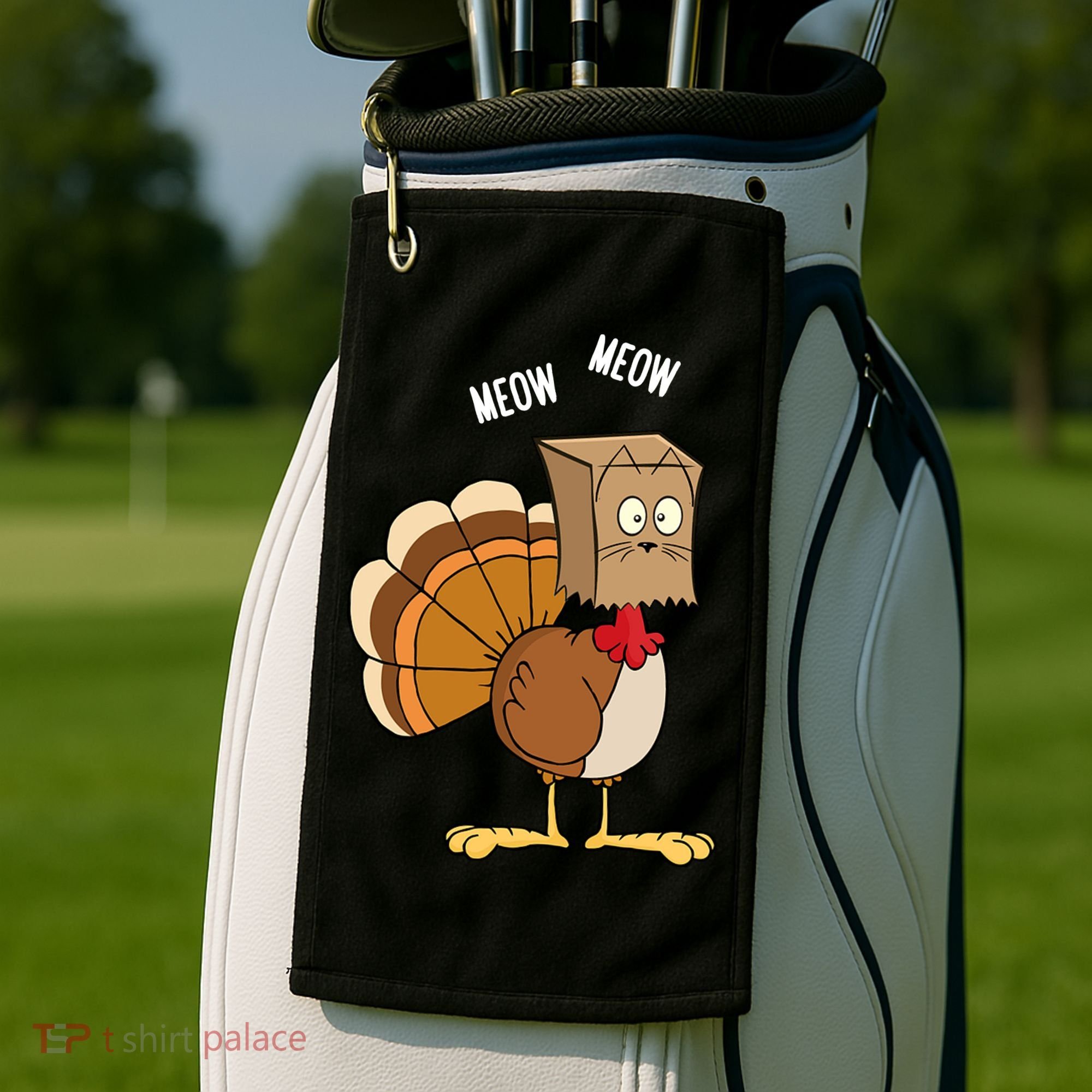 Meow Meow Funny Turkey Thanksgiving Golf Towel