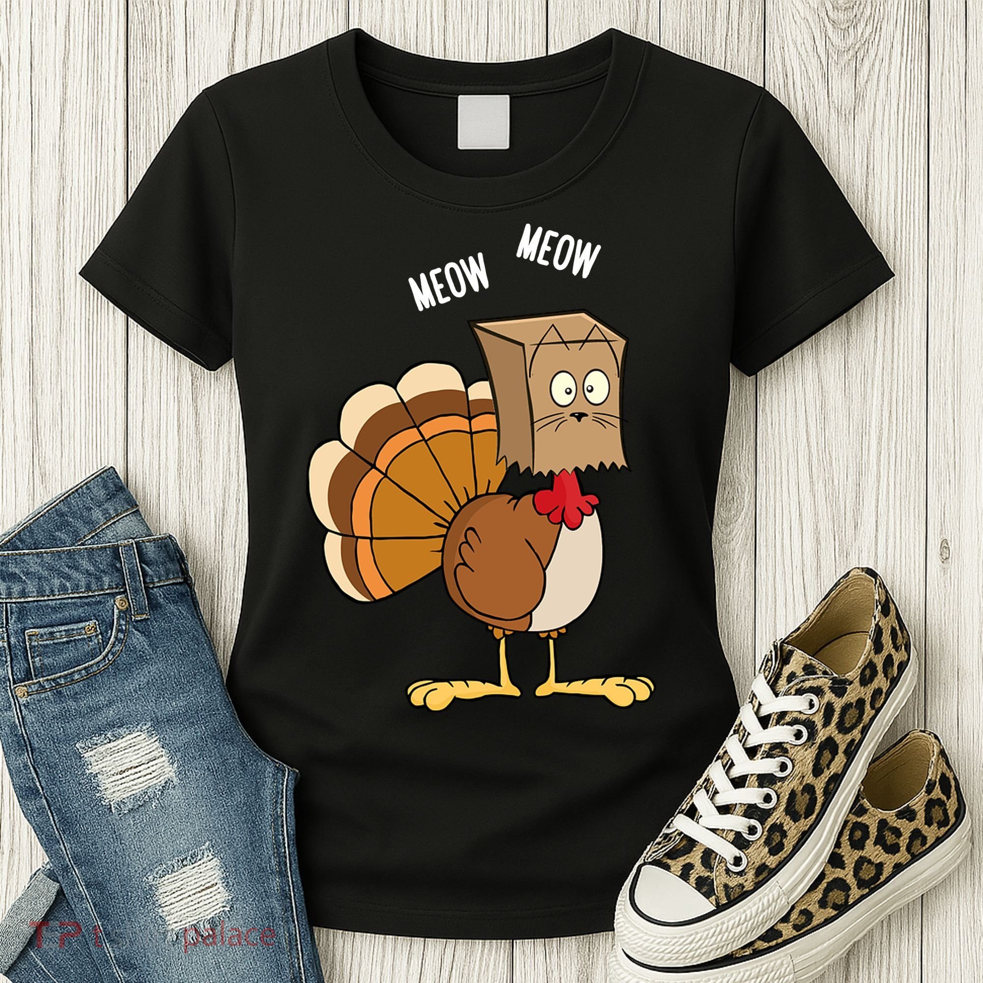 Meow Meow Funny Turkey Thanksgiving Women's T-Shirt