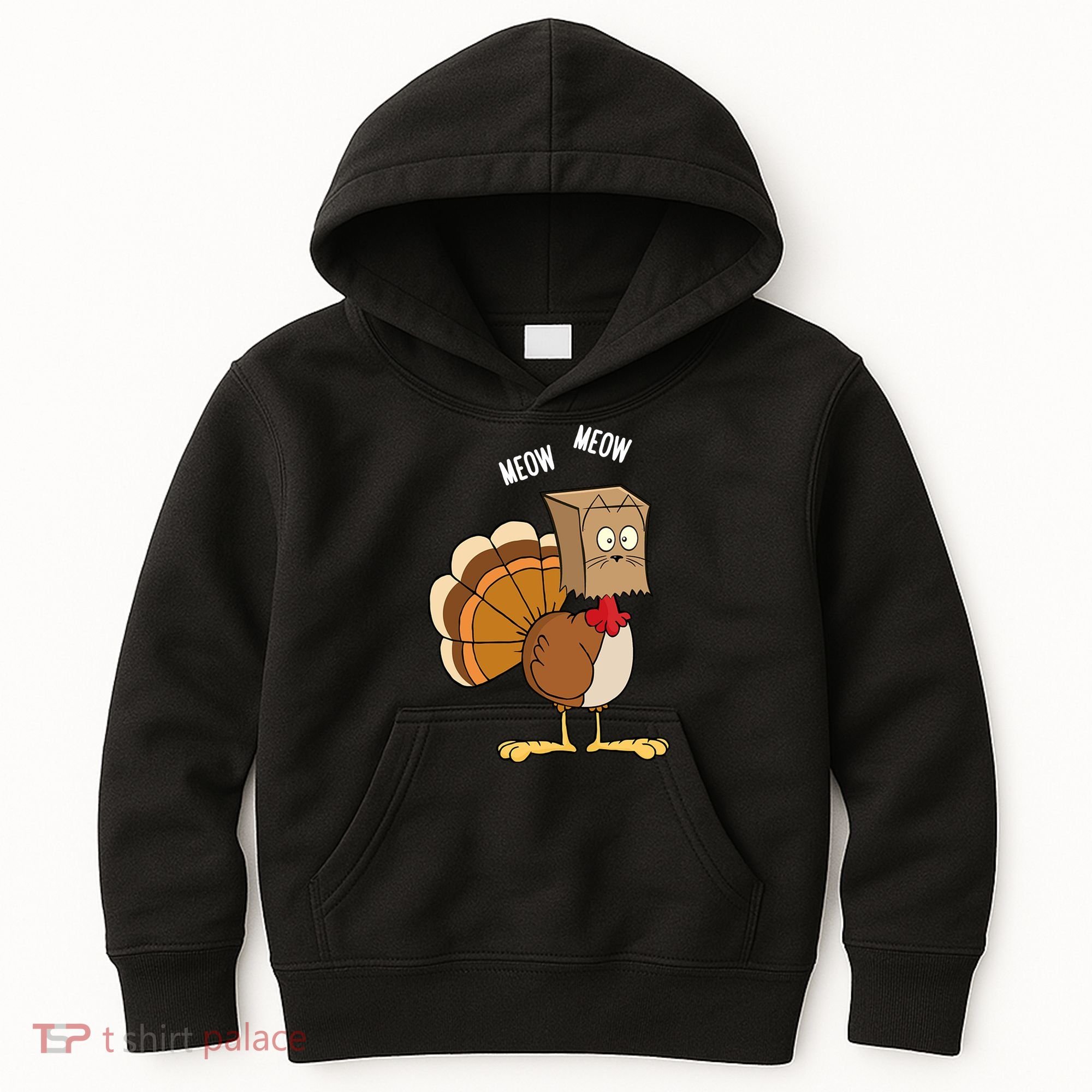 Meow Meow Funny Turkey Thanksgiving Kids Hoodie
