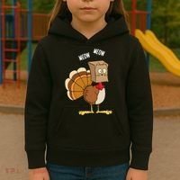 Meow Meow Funny Turkey Thanksgiving Kids Hoodie thumb 3