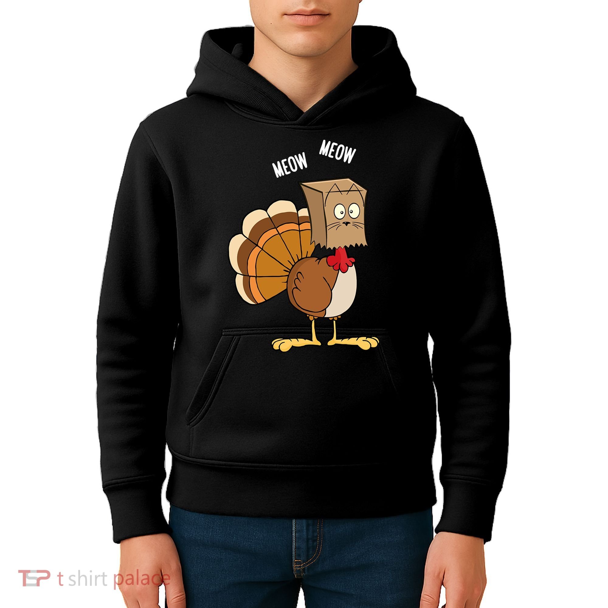 Meow Meow Funny Turkey Thanksgiving Kids Hoodie