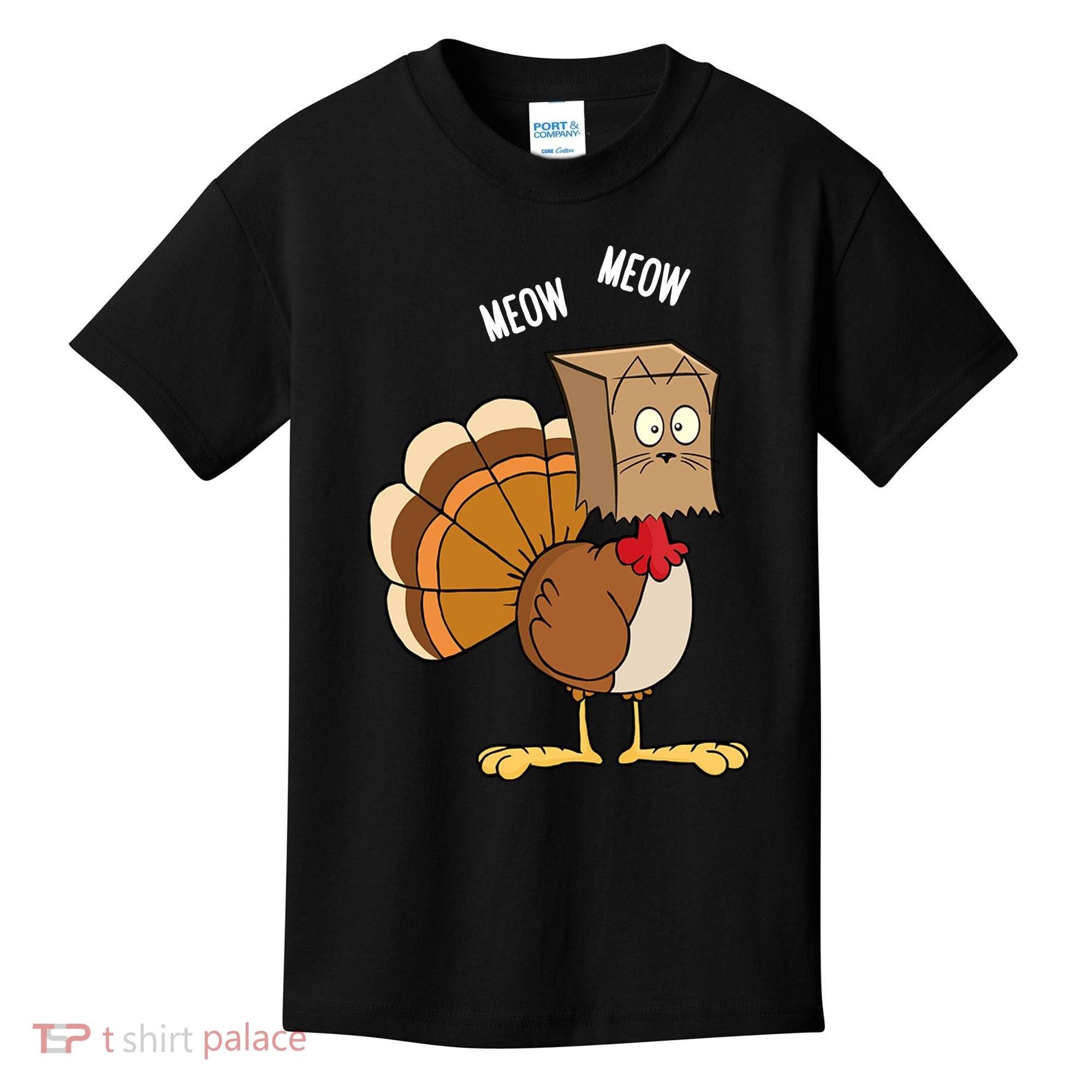 Meow Meow Funny Turkey Thanksgiving Kids T-Shirt