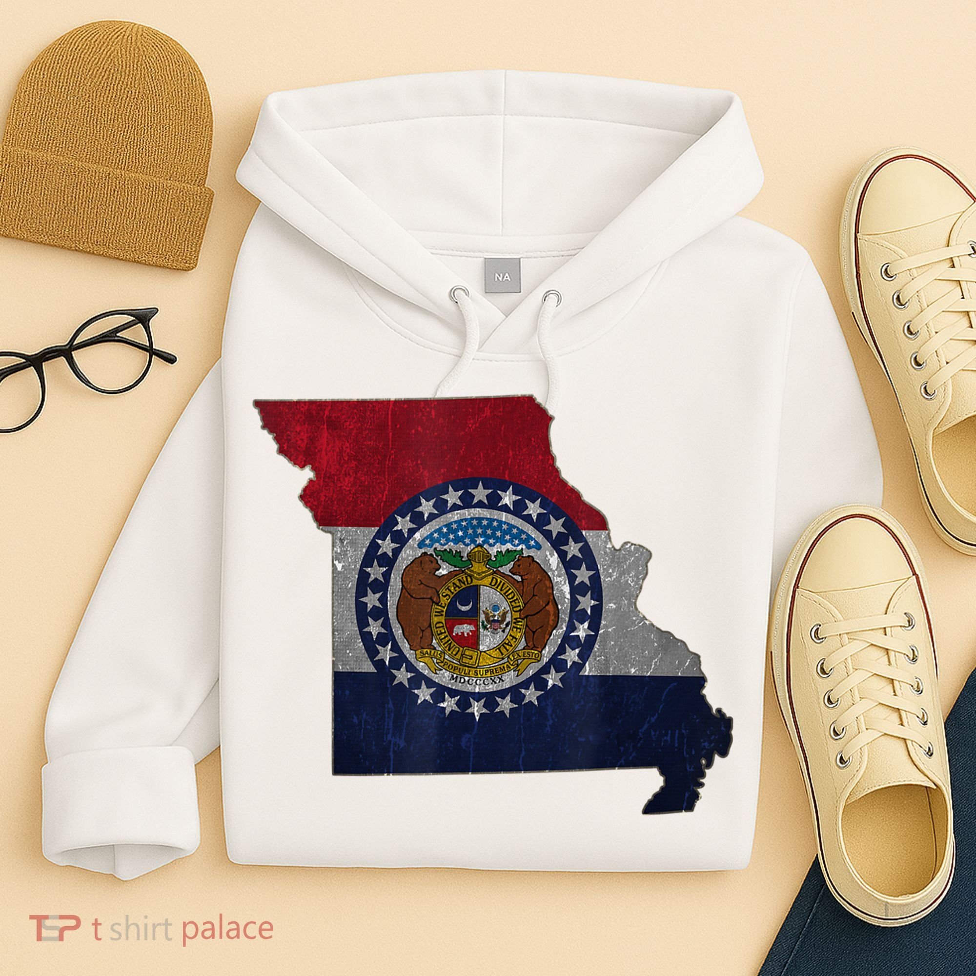 Missouri Map Flag State Distressed Hoodie