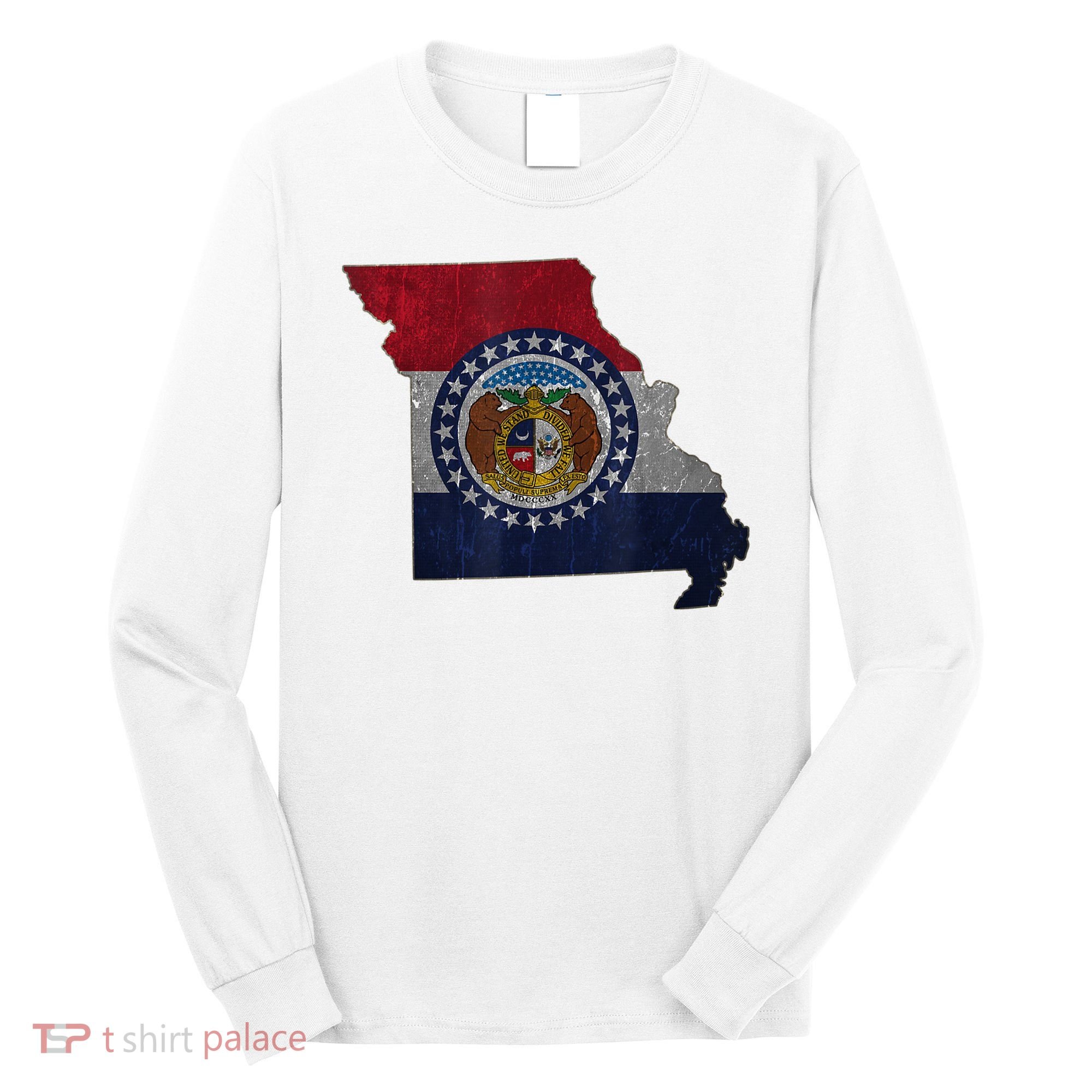 Missouri Map Flag State Distressed Long Sleeve Shirt