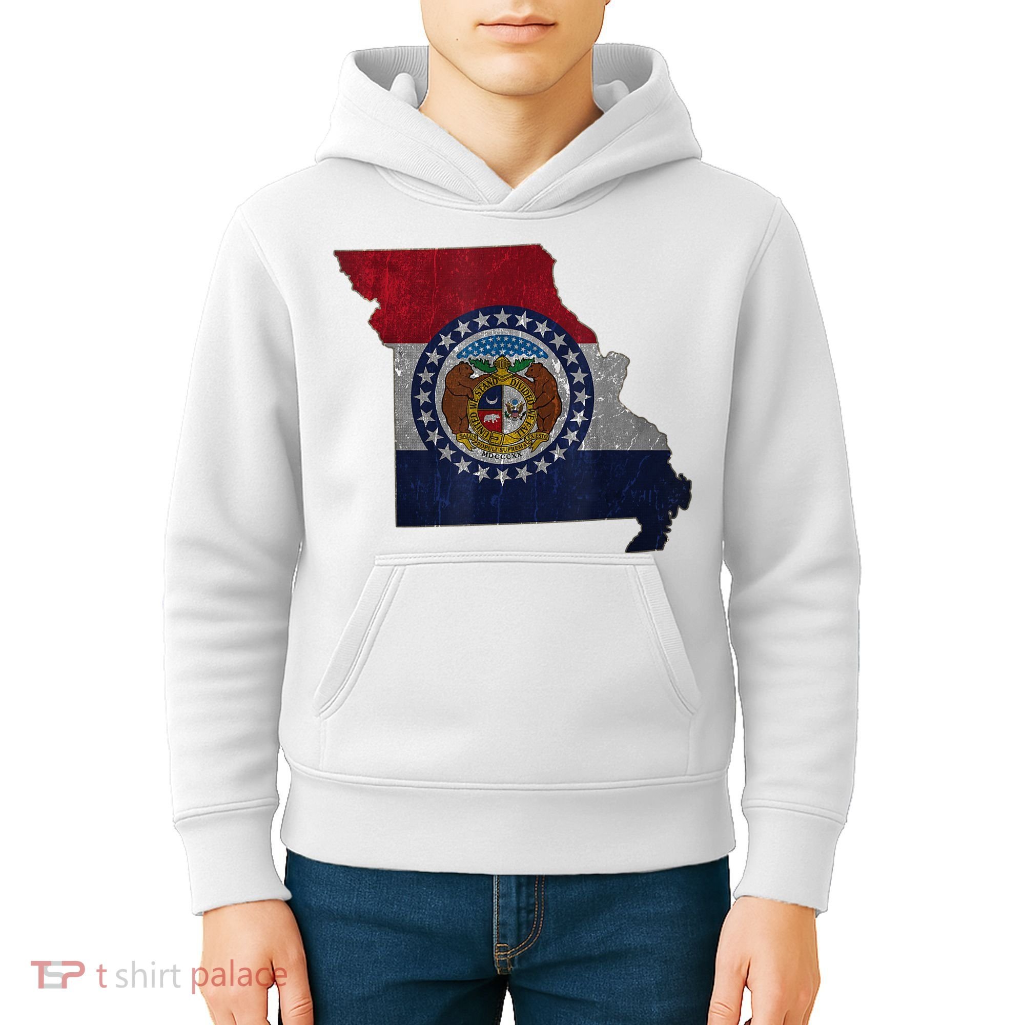 Missouri Map Flag State Distressed Kids Hoodie
