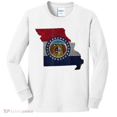 Missouri Map Flag State Distressed Kids Long Sleeve Shirt