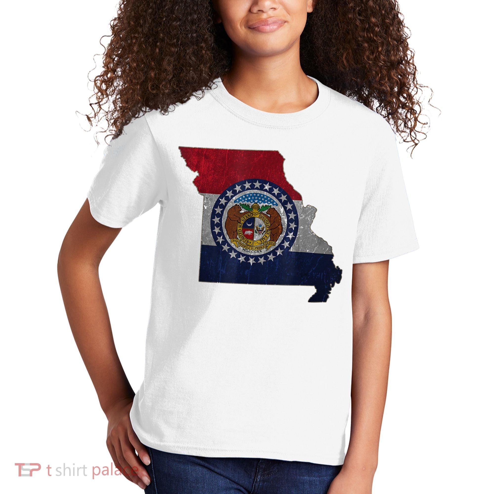 Missouri Map Flag State Distressed Kids T-Shirt