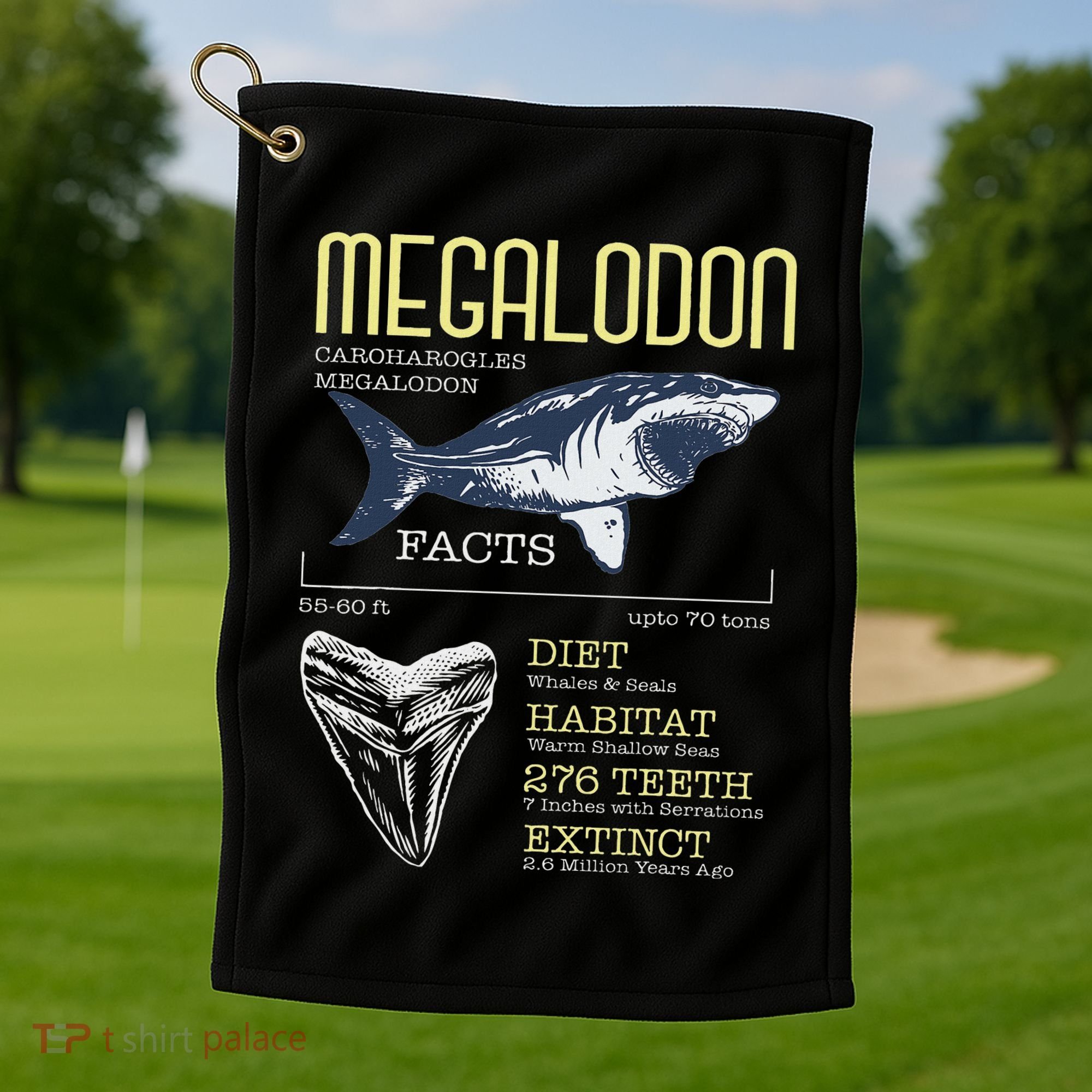 Megalodon Meg Facts Funny Shark Lover Golf Towel