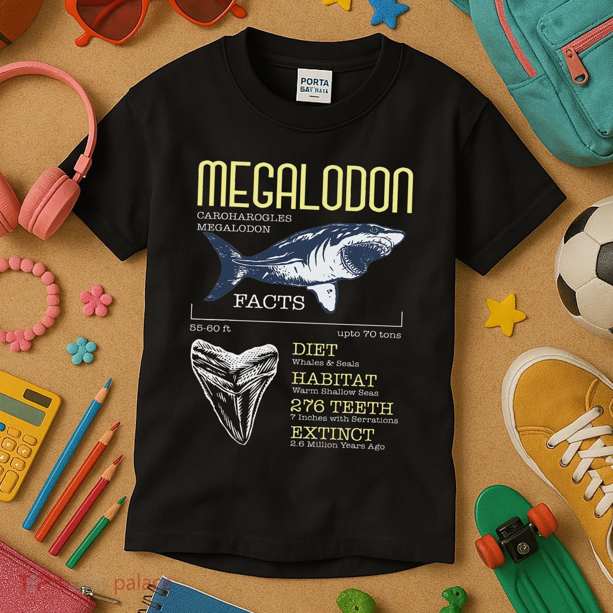 Megalodon Meg Facts Funny Shark Lover Kids T-Shirt
