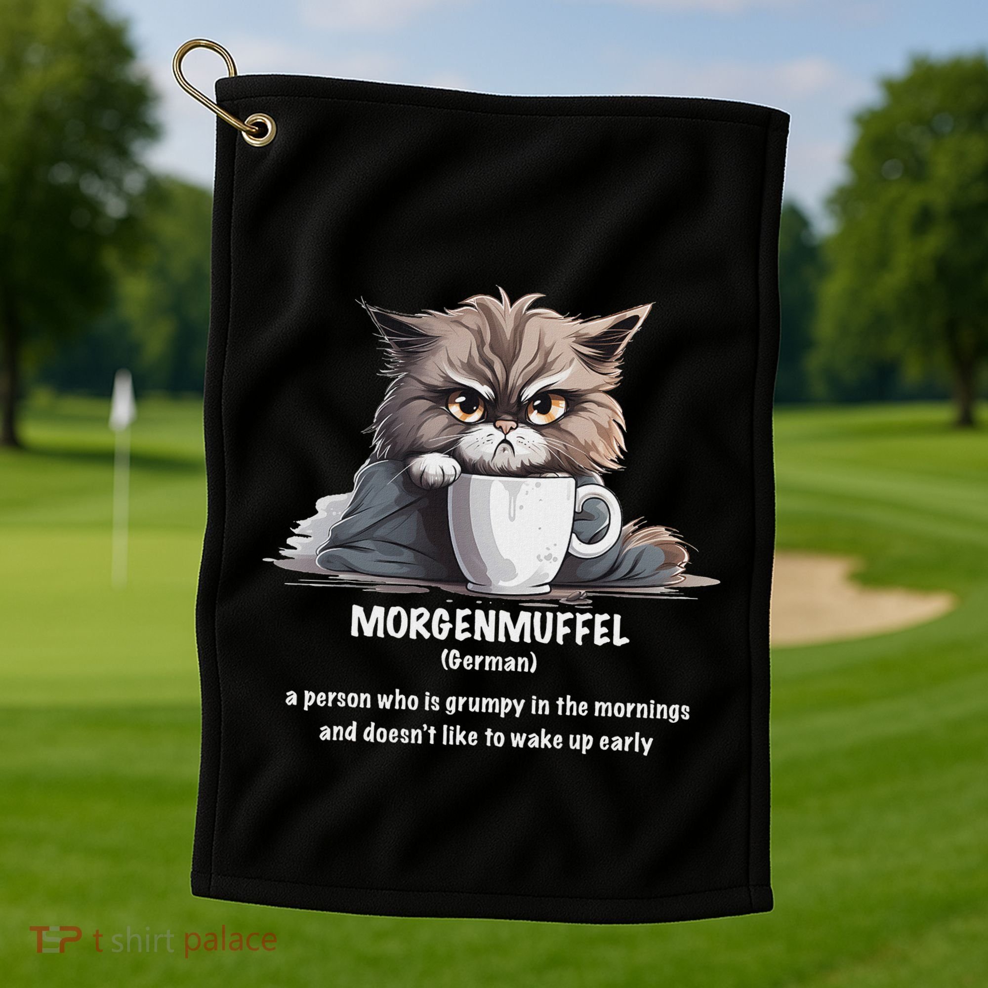 Morgenmuffel Morning Grouch Cute Grumpy In Morning Cat Wake Golf Towel