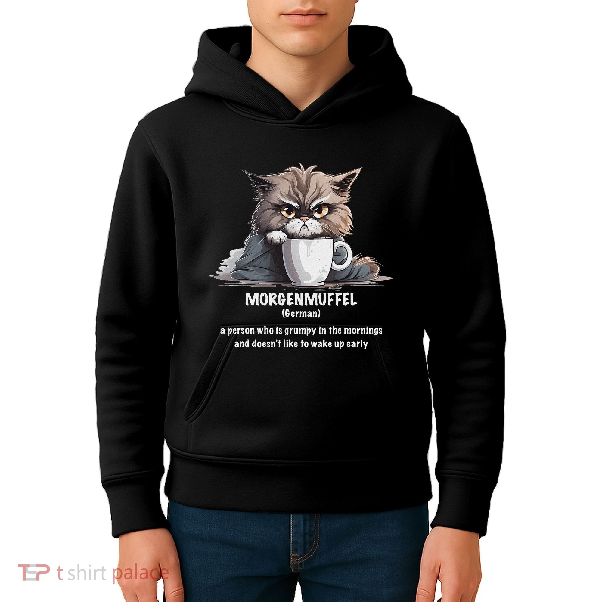 Morgenmuffel Morning Grouch Cute Grumpy In Morning Cat Wake Kids Hoodie