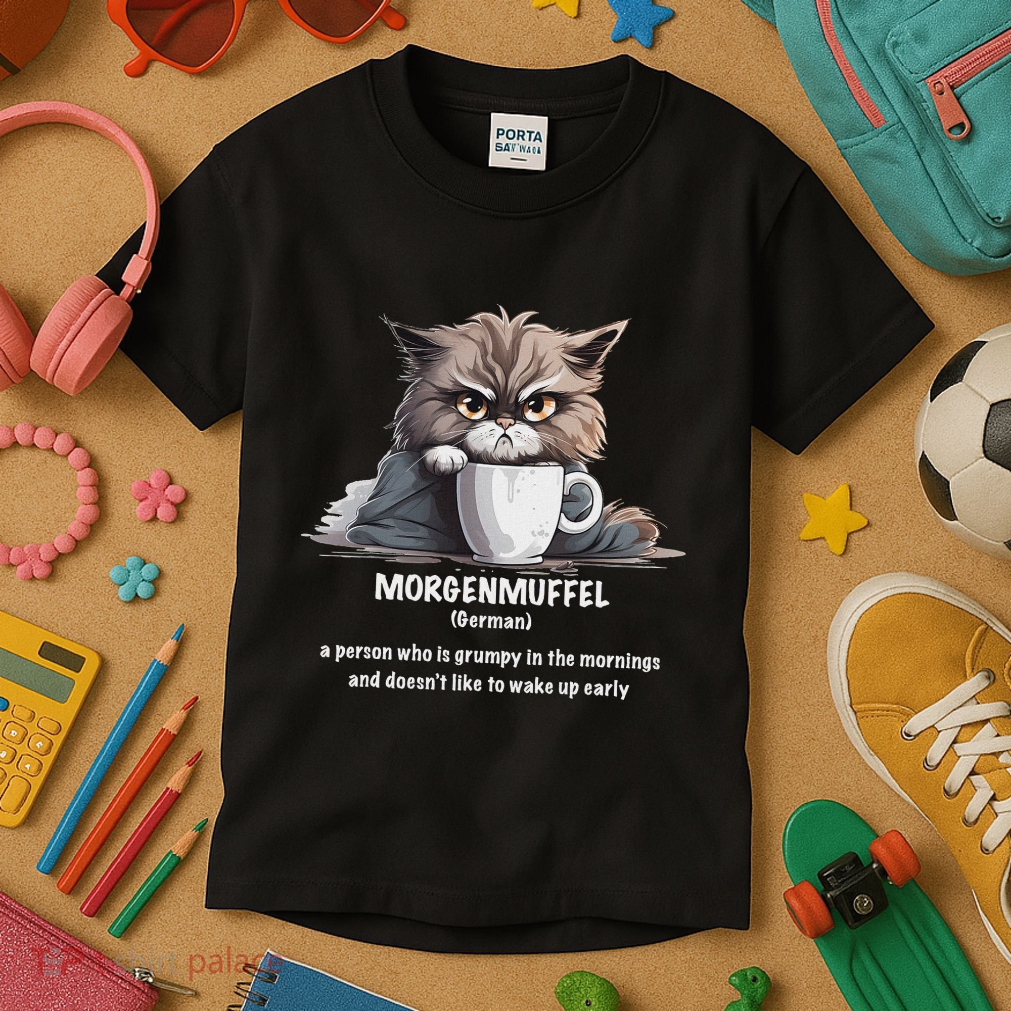 Morgenmuffel Morning Grouch Cute Grumpy In Morning Cat Wake Kids T-Shirt