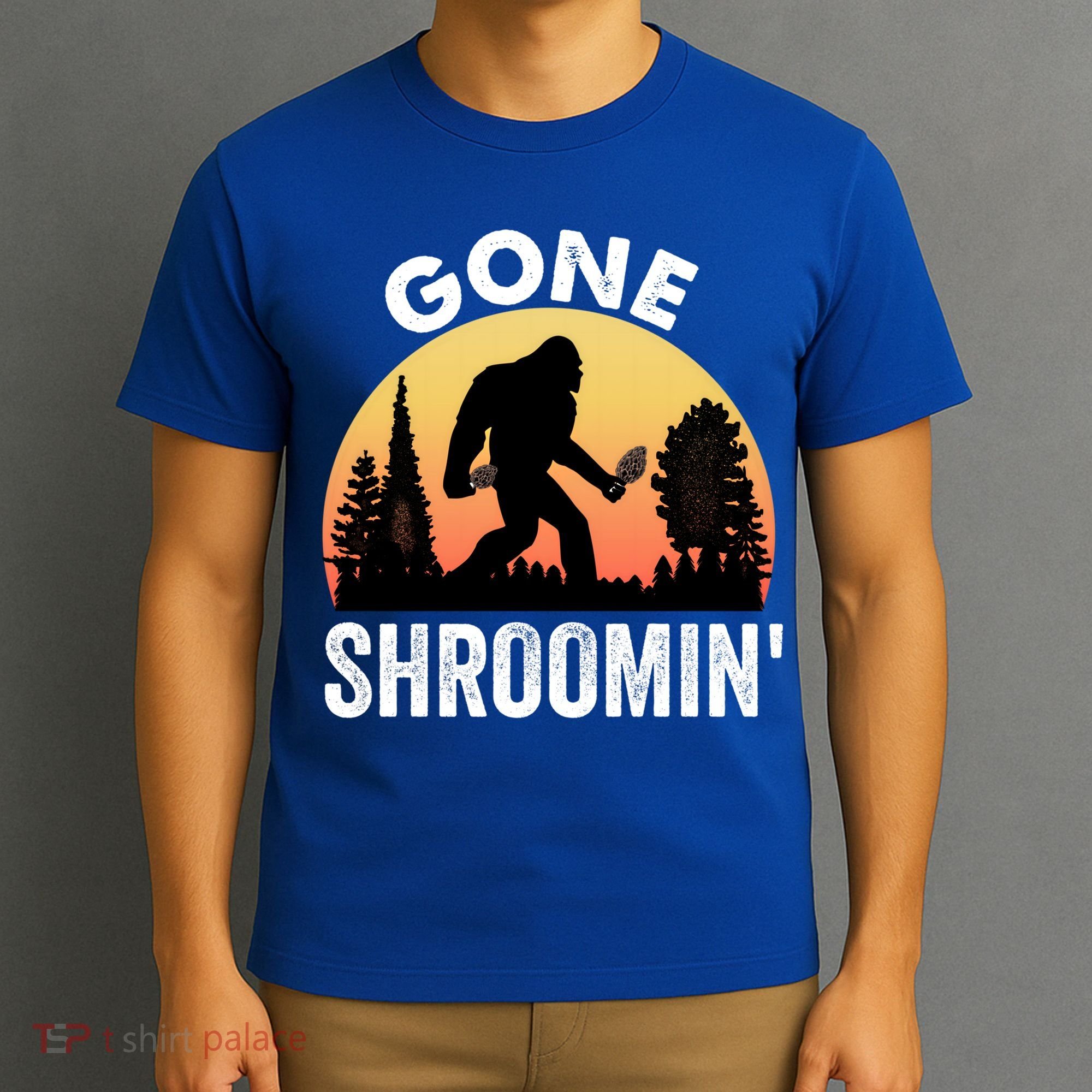 Morel Mushroom Hunter Gone Shroomin Funny Sasquatch Foraging Gift T-Shirt