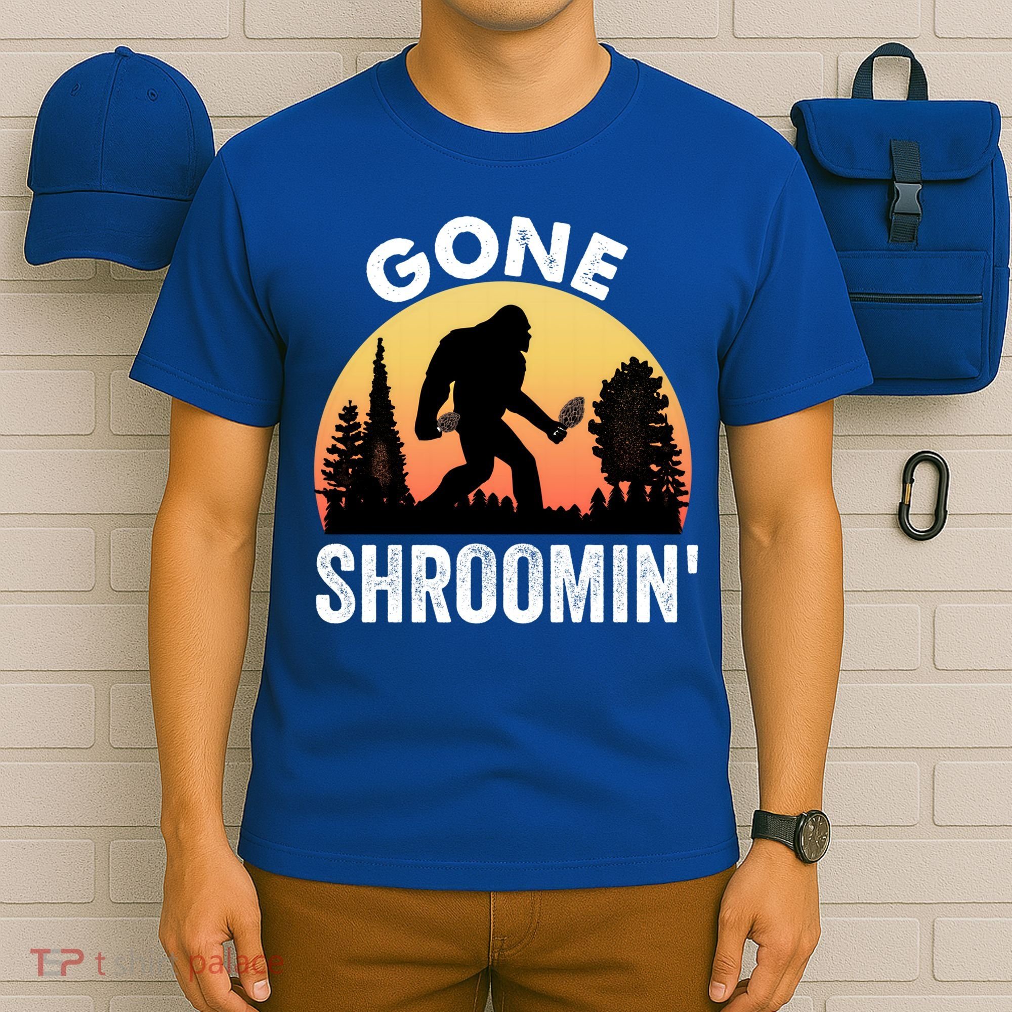 Morel Mushroom Hunter Gone Shroomin Funny Sasquatch Foraging Gift T-Shirt