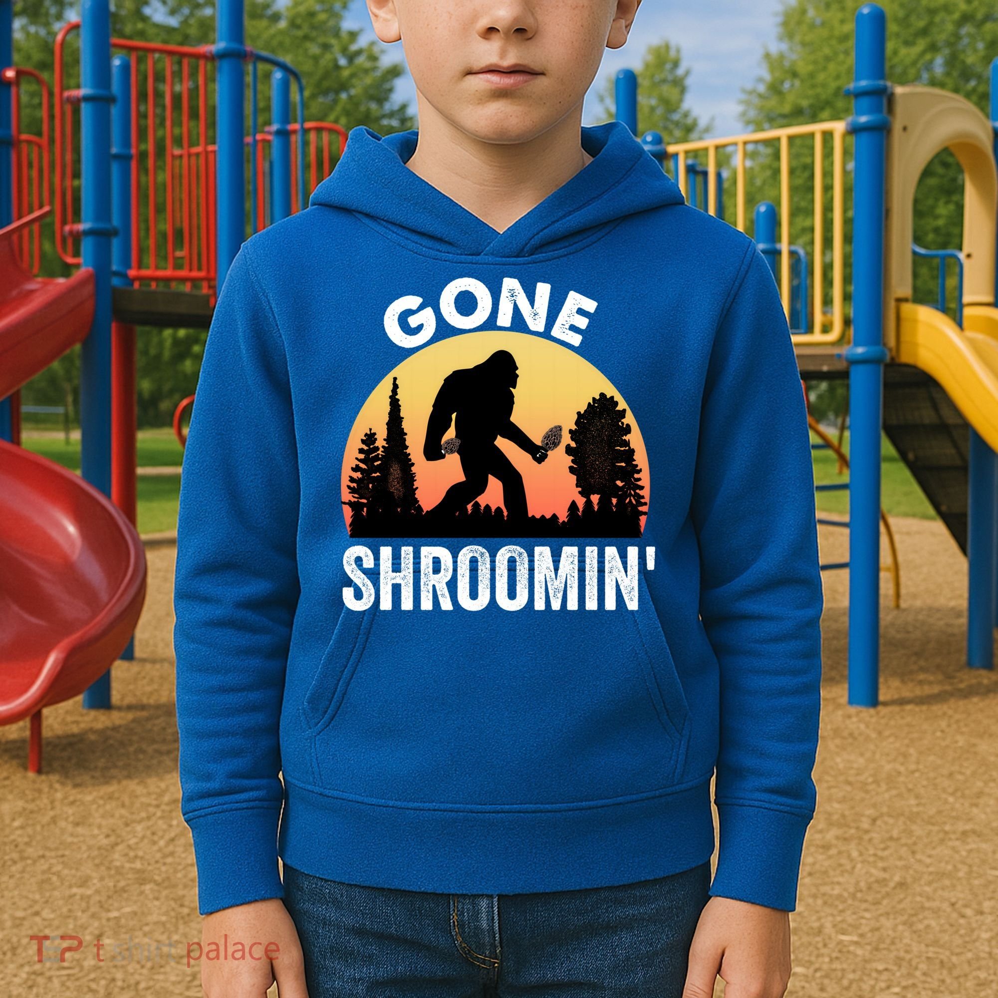 Morel Mushroom Hunter Gone Shroomin Funny Sasquatch Foraging Gift Kids Hoodie