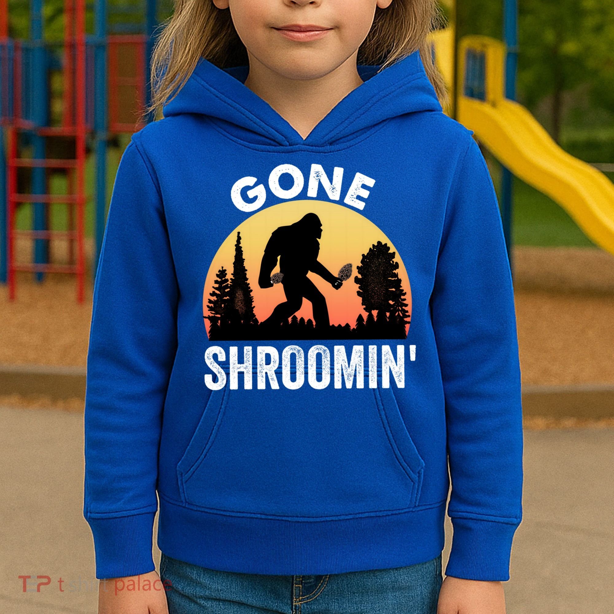 Morel Mushroom Hunter Gone Shroomin Funny Sasquatch Foraging Gift Kids Hoodie